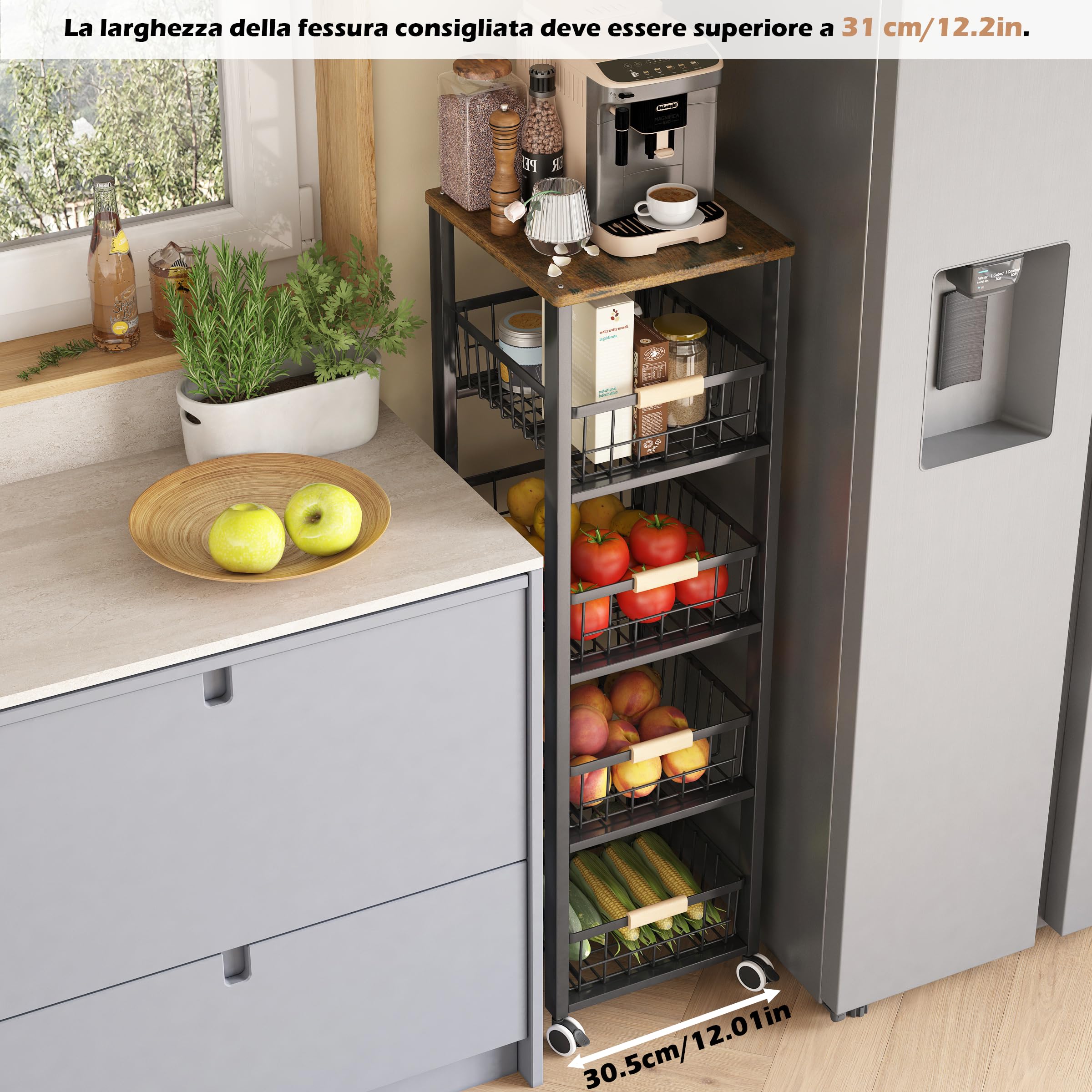 COVAODQ Carrello frutta da Cucina,Mensola per Verdure da Cucina, impilabile per Frutta Verdura 5 strati (nero)