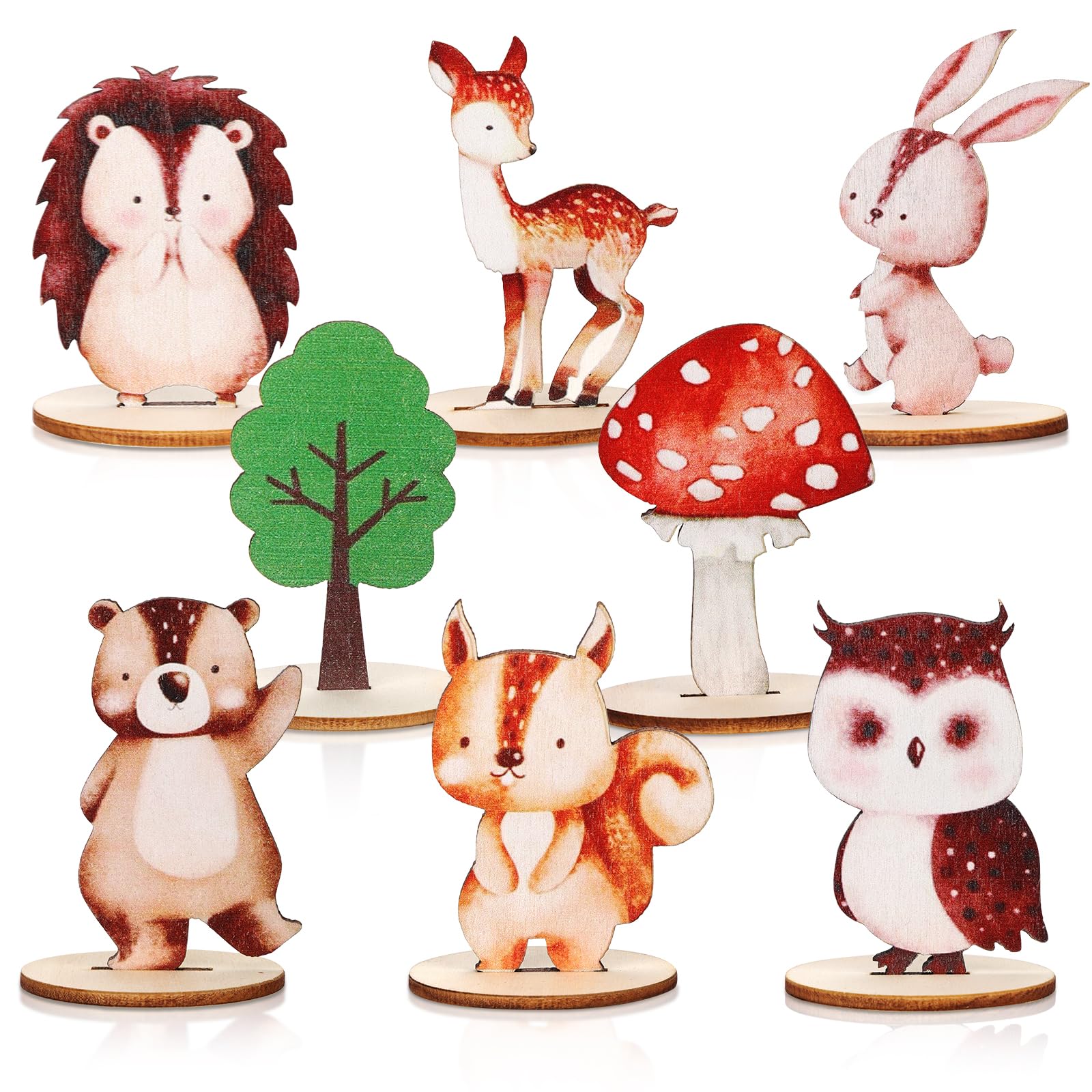 16pcs Woodland Animals Wood Table Centerpieces with Wood Base, Cute Forest Animals Table Topper Jungle Creatures for Safari Table Decorations for Baby Shower Birthday Party Home Supplies
