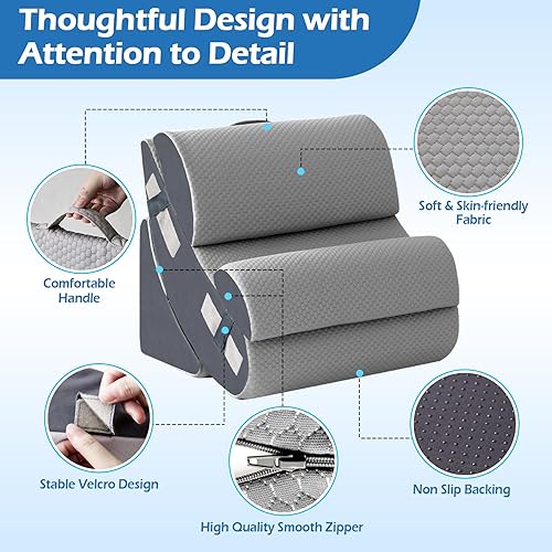 Miniatura 6 de Juego de 6 almohadas ortopédicas de cuña para sentarse en la cama, almohada poscirugía de espuma viscoelástica para aliviar el dolor de espalda,