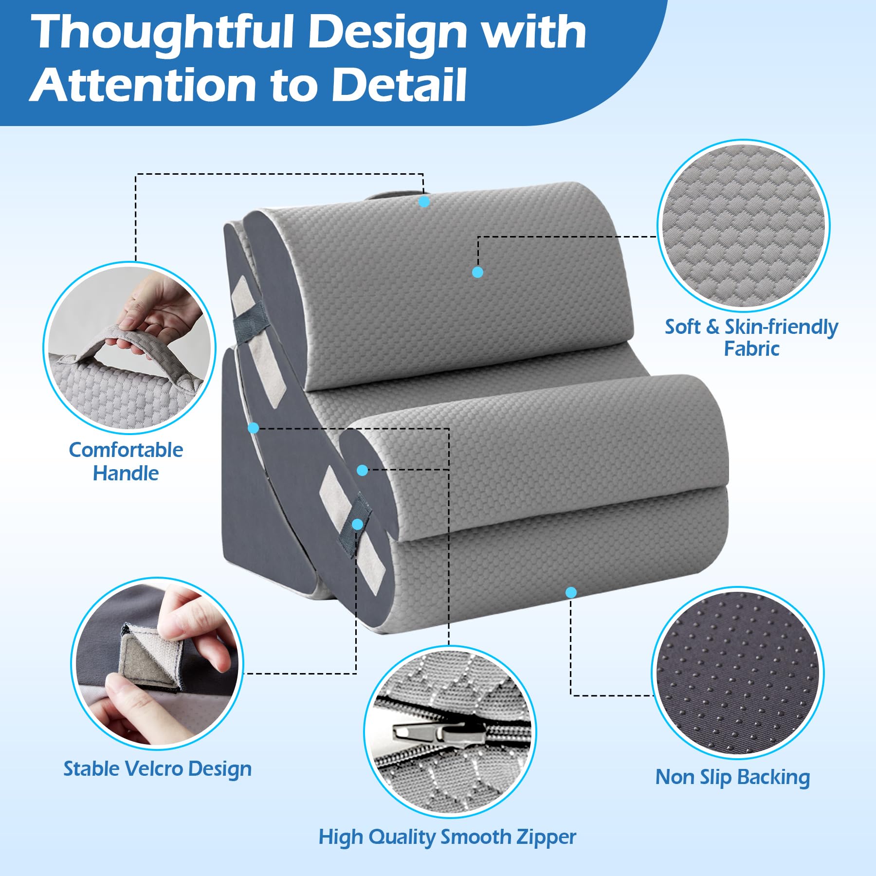 Ahpmeoa Juego de 6 almohadas ortopédicas de cuña para dormir, almohada de espuma viscoelástica ajustable para aliviar el dolor de espalda, almohada de cuña para dormir para reflujo ácido, ERGE y