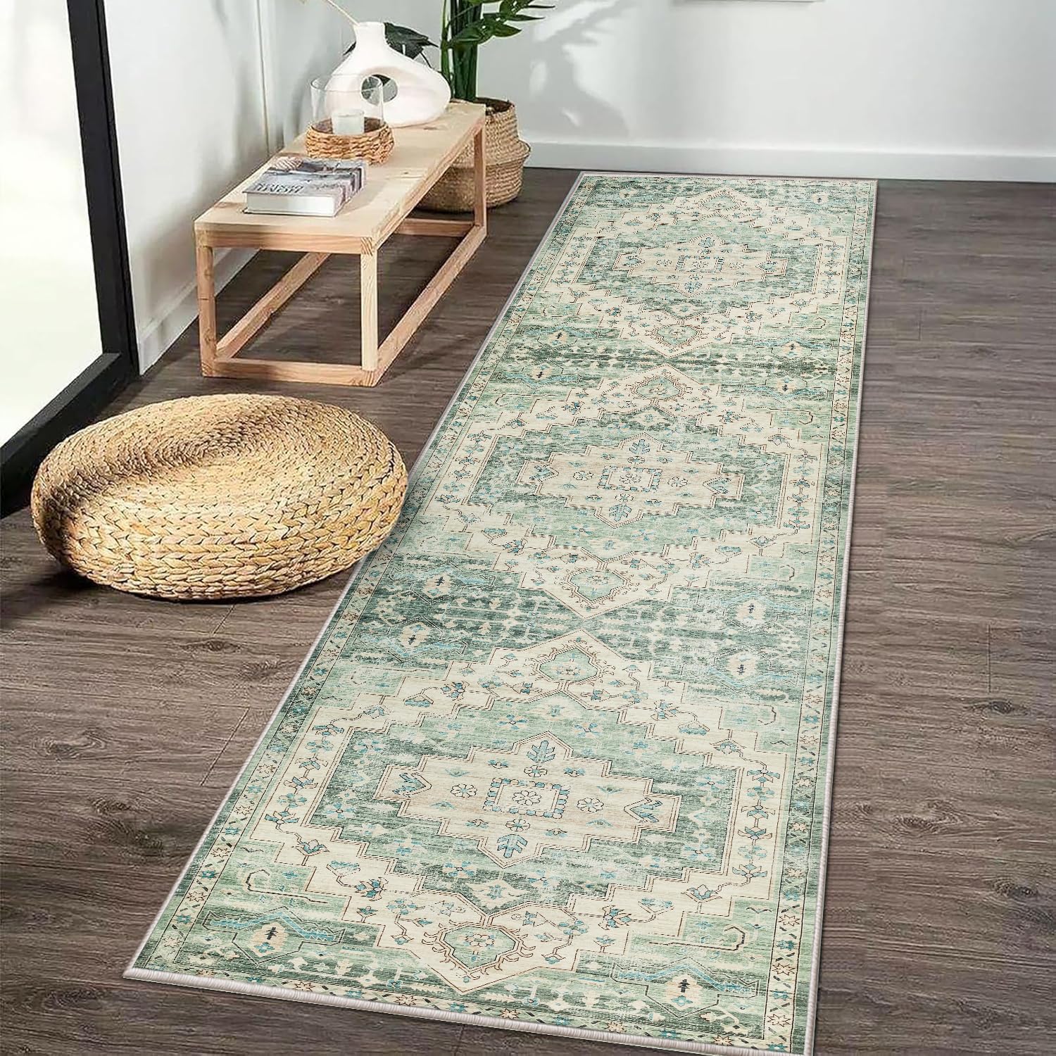 Imperial Rooms Machine Washable Hallway Runner Sage Green Rug 60x220 cm Soft Touch Premium Quality Rugs for Living Room, Non Slip Carpet Runners for Bedroom, Dining Room Kids Room, Ember