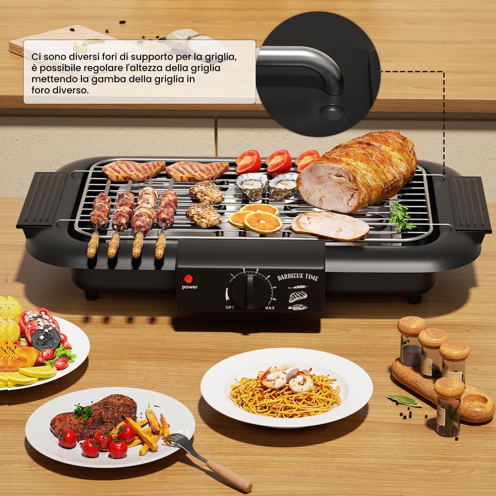 Barbecue elettrico 2000 W antiaderente senza fumo per interni esterni griglia portatile rimovibile doppio tubo nero