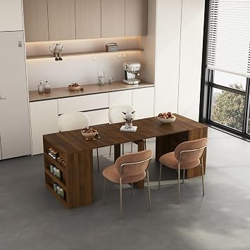 Transformer Dining Table for 2-12 People with Storage, Walnut