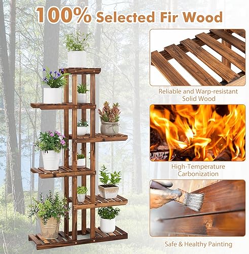 Miniatura 3 de COSTWAY Soporte de madera multifuncional de 6 niveles, soporte para múltiples plantas, estante independiente para plantas, jardín, patio, balcón,