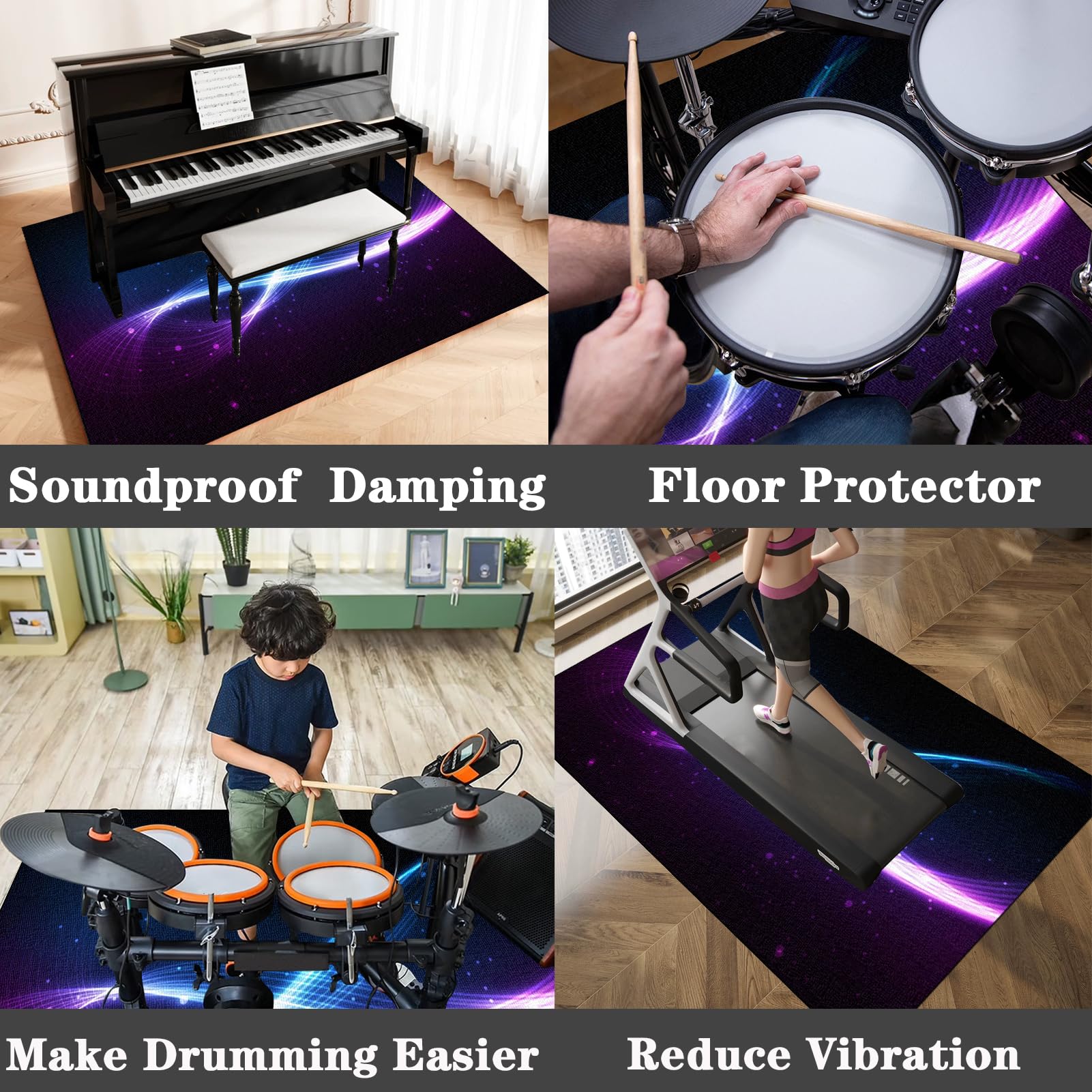 110 x 80 cm Tapis de Batterie électronique Tapis de Tambour Tapis de Batterie Tapis Professionnel de Jazz Tapis Batterie pour Grosse Caisse Claire et Autres Instruments de Musique