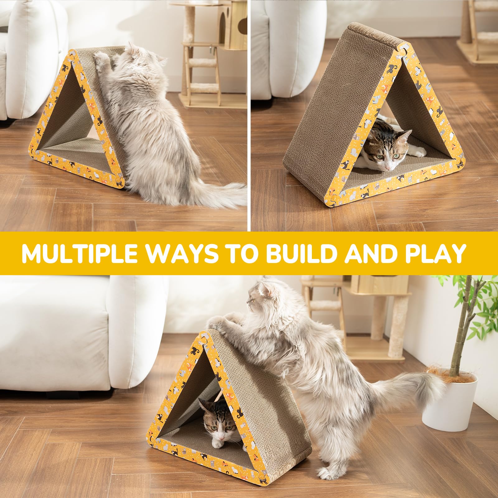 CATISM Rascador de gatos plegable, tabla triangular para rascar gatos, 6 lados utilizables, rascador para gatos de interior, rascador de gatos reciclable duradero, cartón vertical, naranja (paquete de