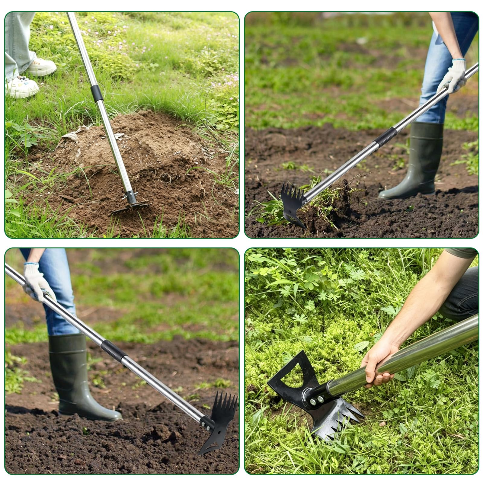 Serfouette Jardinage 148 cm Houe de Jardin 2 en 1 avec Griffe de Jardin Dents, Binette Jardinage Manche Long, desherbeur pour Cour, pelouse, terrasse, Jardin
