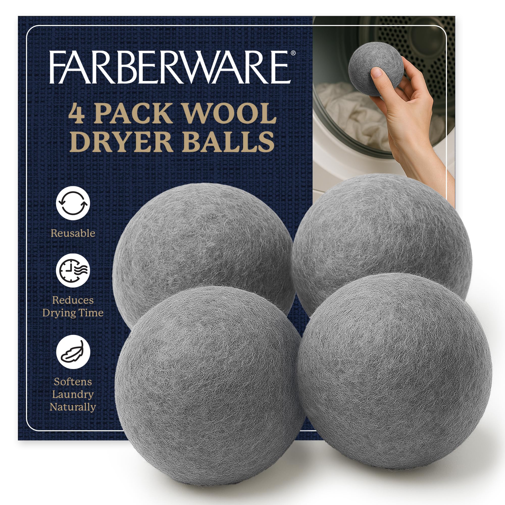 Farberware Wool Dryer Balls, 4-Pack, Reusable