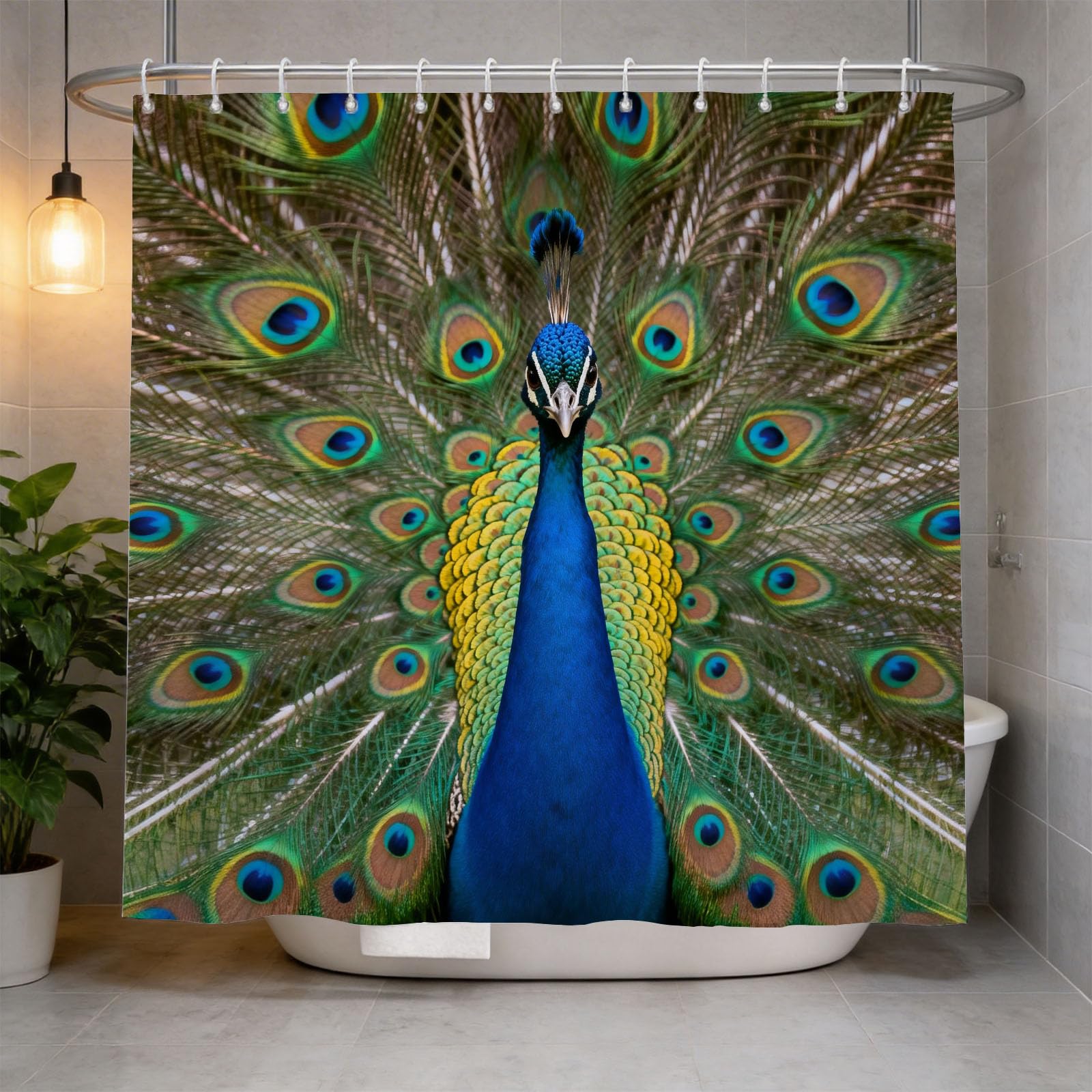 Hongduo 3D Peacock Print Shower Curtain for Stalls Bathtubs Animal Bathroom Decor Shower Curtain Set Polyester Fabric Waterproof 180x180cm/71X71 Inch with Hooks