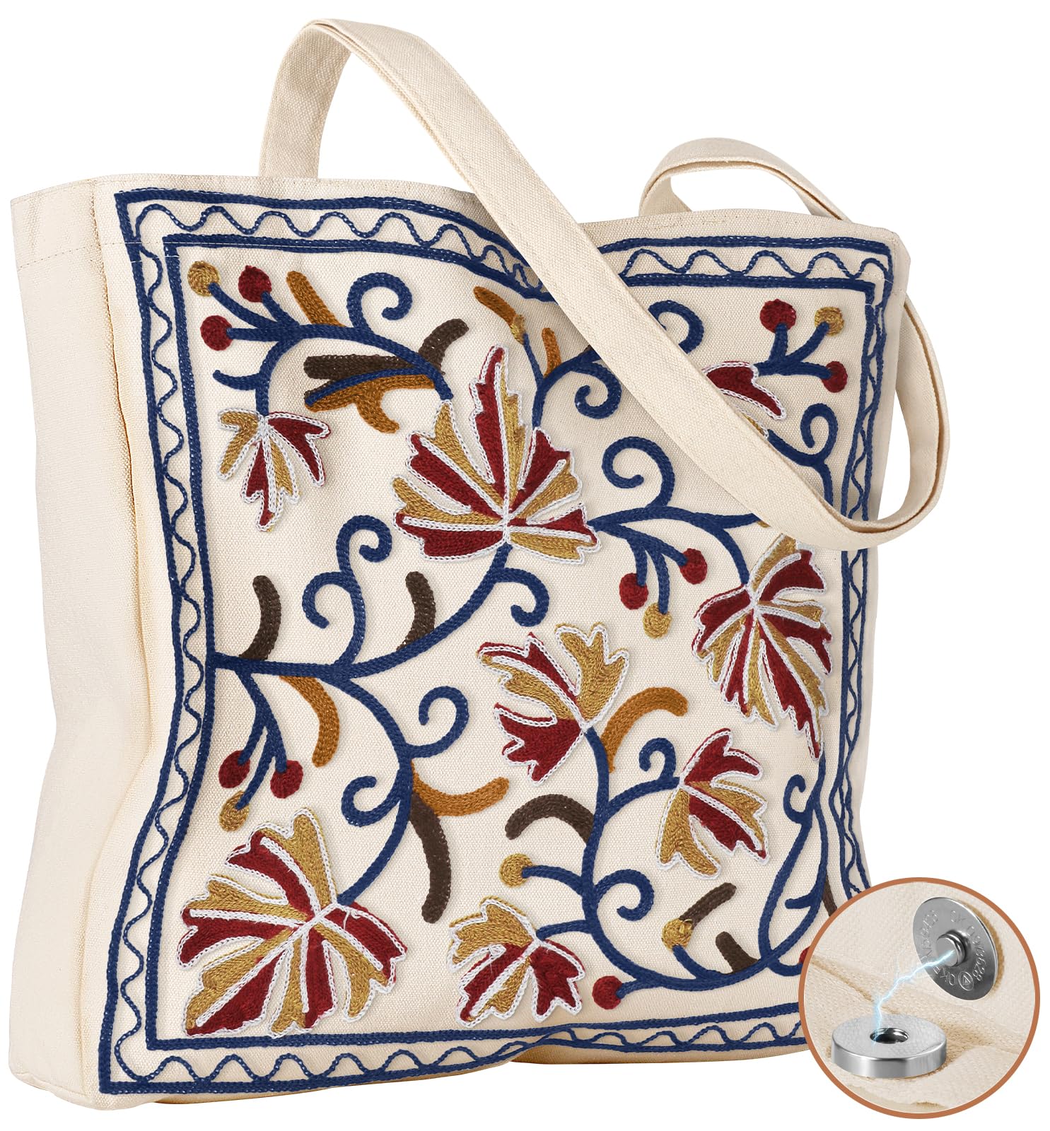 Miss Adola Aesthetic Embroidery Tote Bag for Women - Reusable Canvas Cute Shoulder Bag for Shopping, Grocery, Work, Book