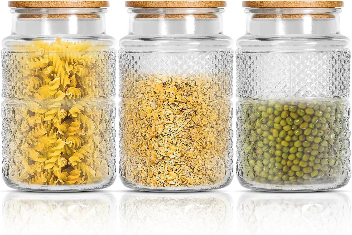 ComSaf 3L Glass Jar With Bamboo Lid, Large Glass Jar Wide Mouth Food Storage Container With Airtight Lid, Clear Glass Pantry Jar For Pasta Flour Rice