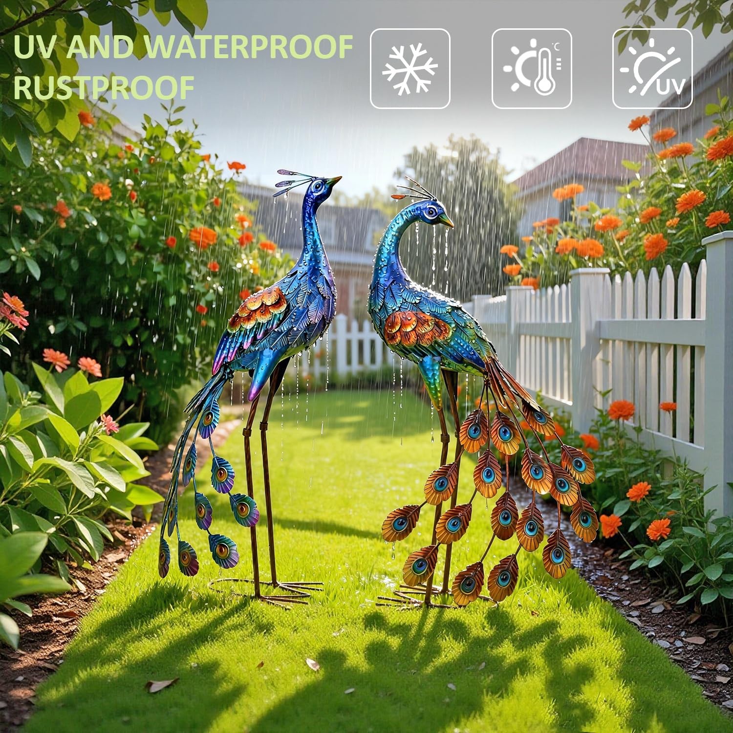 Snapklik.com : Peacock Garden Statue And Sculpture, Metal Peacocks Yard