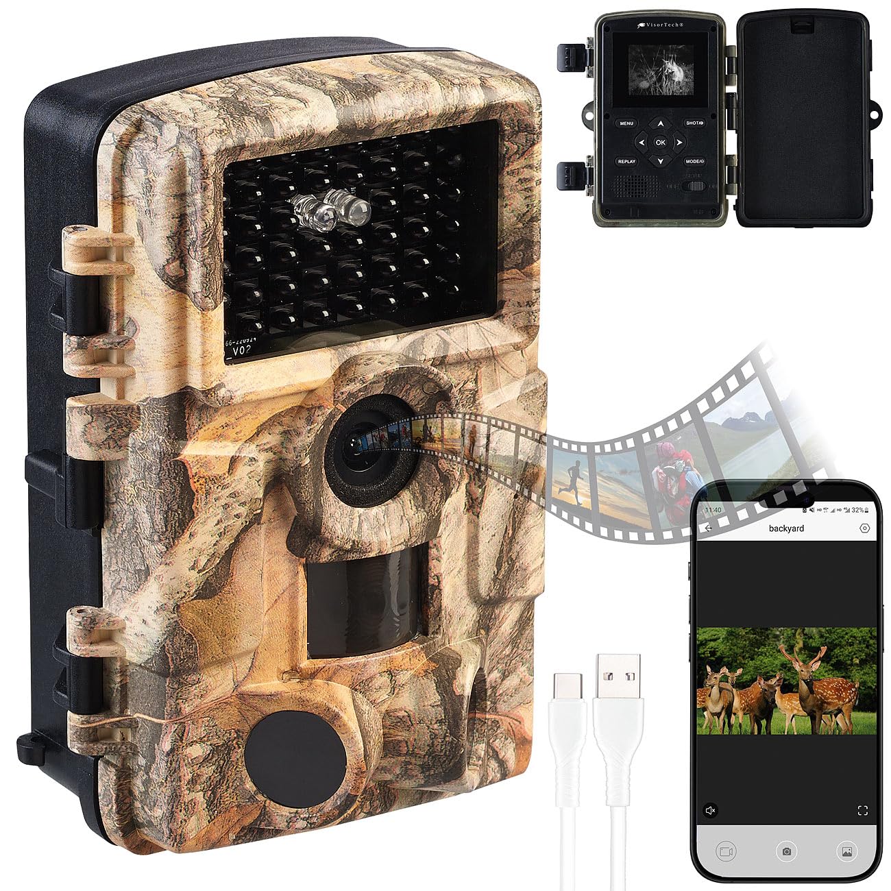 VisorTech Wildtierkamera: WLAN-Full-HD-Wildkamera mit 120°-PIR, Nachtsicht, 6 Mon. Stand-by, App (Wildtierkamera Nachtsicht, Nachtkamera Tiere, IP)