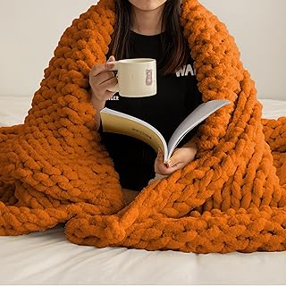 ATMOSURELY Ultra Soft Burnt Orange Chunky Knit Throw Blanket Cozy Fluffy...