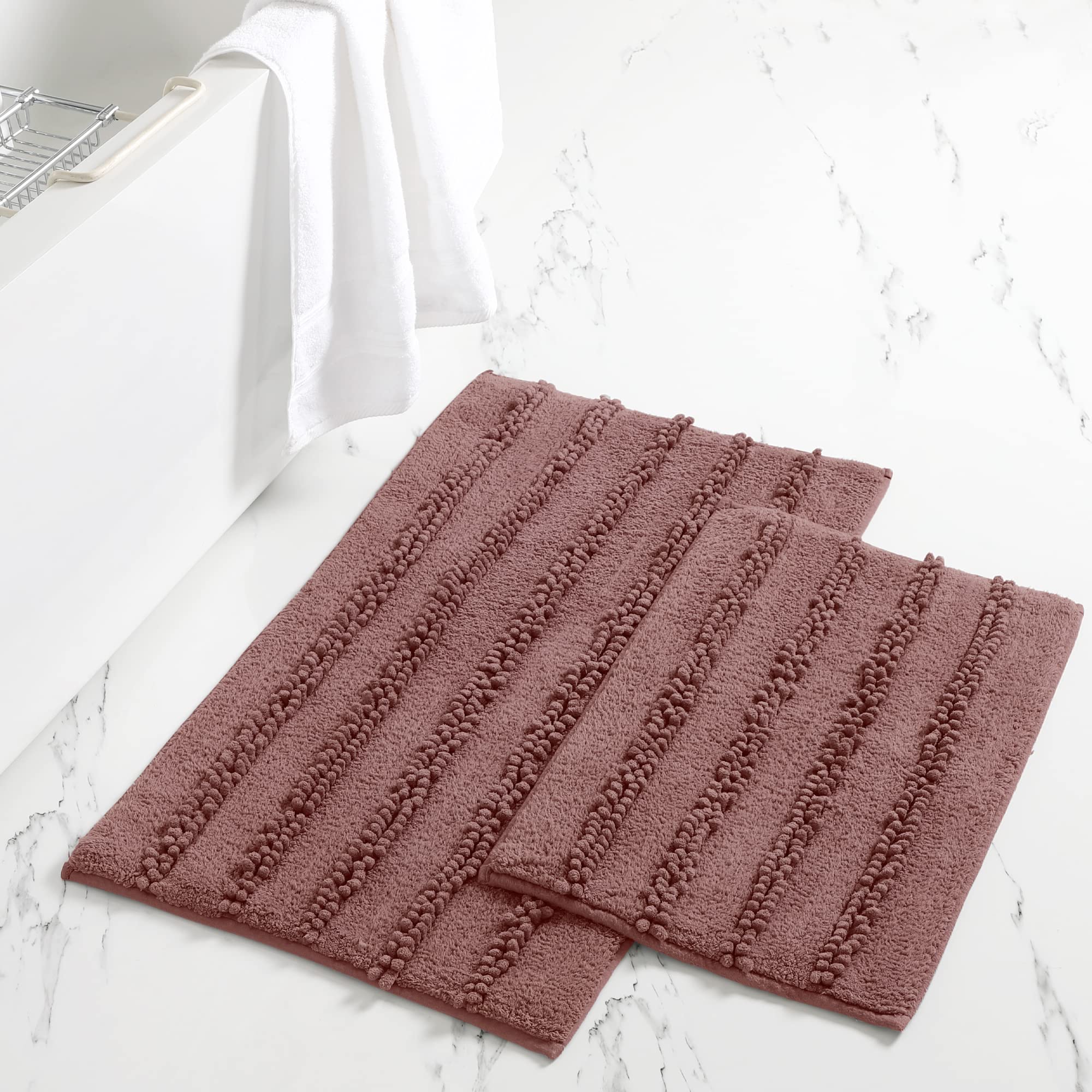 Modern Threads 2-Pack Soft Absorbent Plush Chenile Bath mat Rosewood
