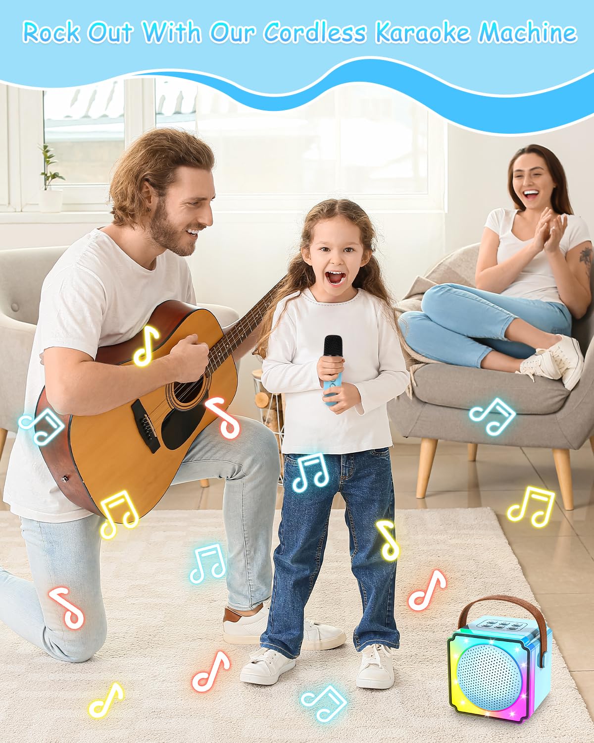 Maszyna do karaoke dla dzieci z 2 mikrofonami do karaoke dla dzieci, przenośna maszyna do karaoke z oświetleniem LED i efektami zmiany mowy, prezent dla dzieci w wieku 5-12 lat, dla chłopców