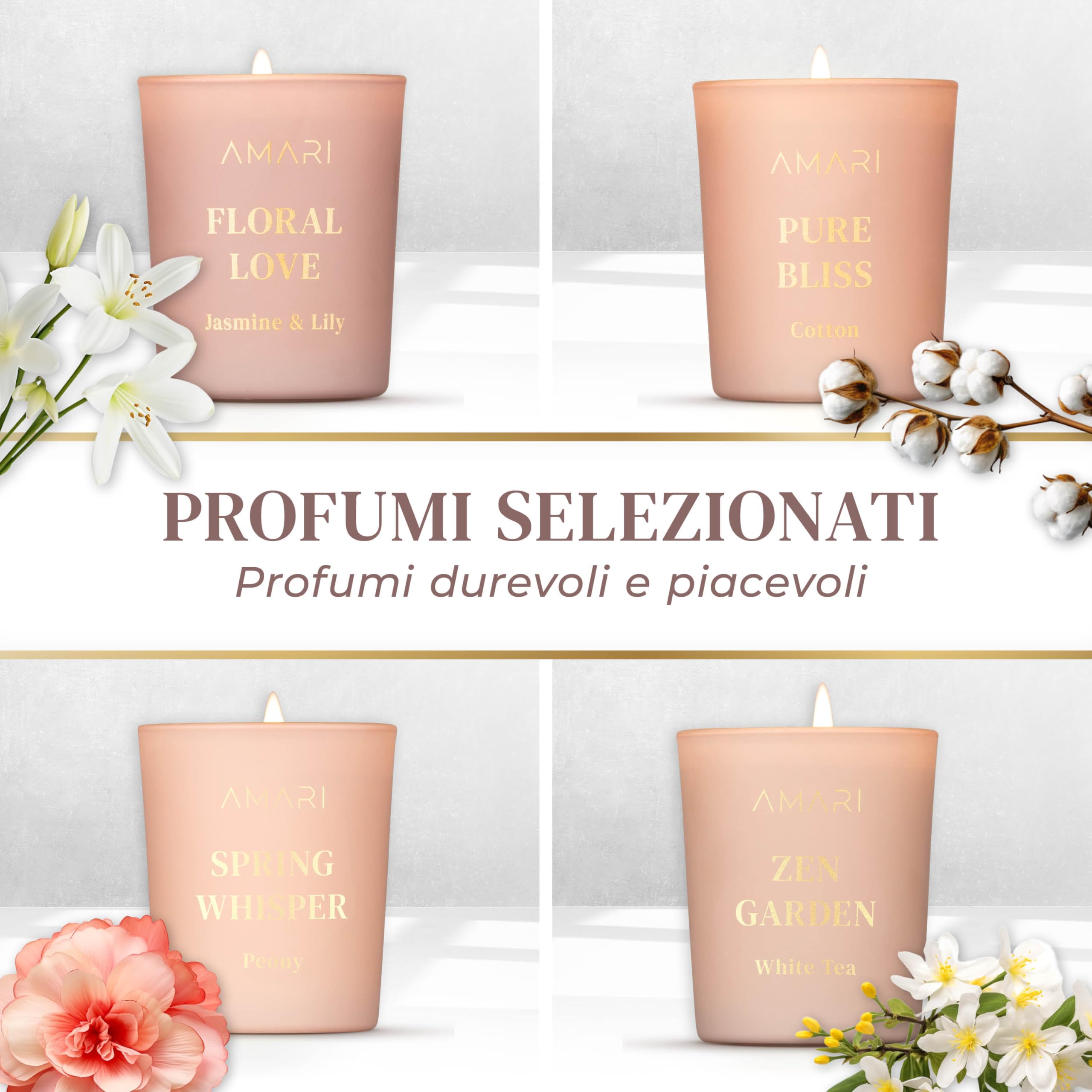 Set Di 4 Candele Profumate AMARI | Regalo Donna Con Cera Di Soia - Foto 2