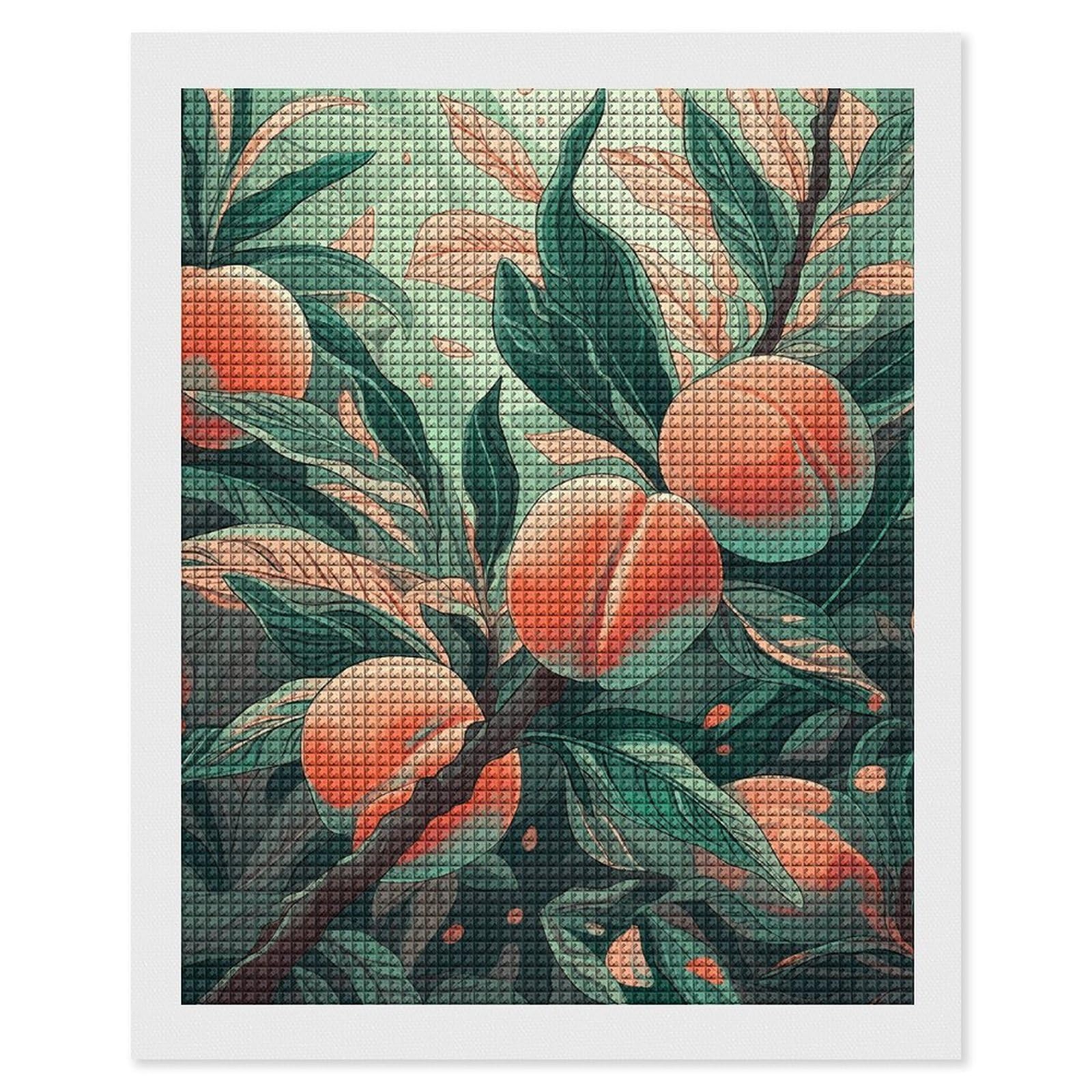 Peach on The Branch Diamond Art Kits for Adults, DIY 5D Diamonds Painting Kits for Beginner, Round Full Drill Diamond Dots Painting, 16"x20" Diamonds Pictures Gem Art and Crafts Wall Decor