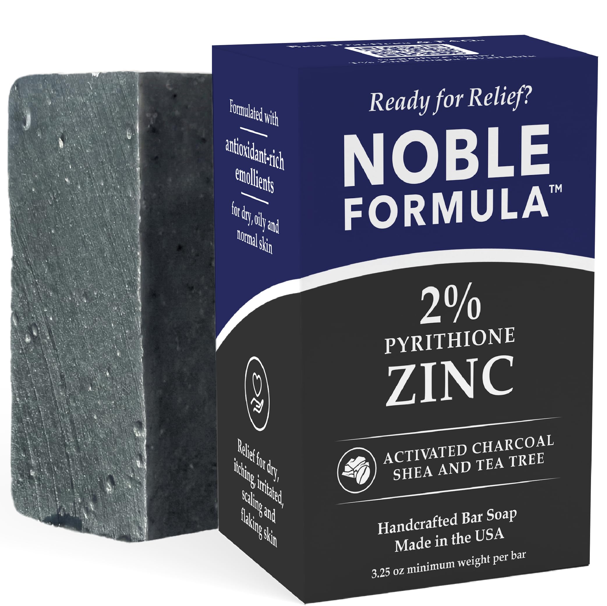 Noble Formula 2 Pyrithione Zinc Activated Charcoal Soap with Shea Butter and Tea Tree Oil - Face Body