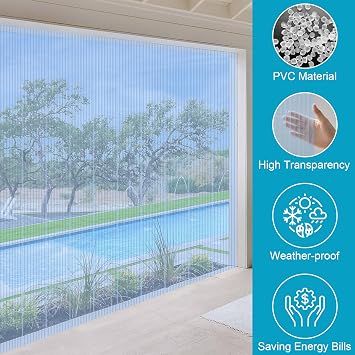 Plastic Vinyl Replacement Strip Curtain 8 x 7.6, 0.08 Thickness Walk in Freezer Cooler Curtain Strips, Plastic Curtain Strips for Commercial Entry Doors, DIY Dog Cat House Entry Door