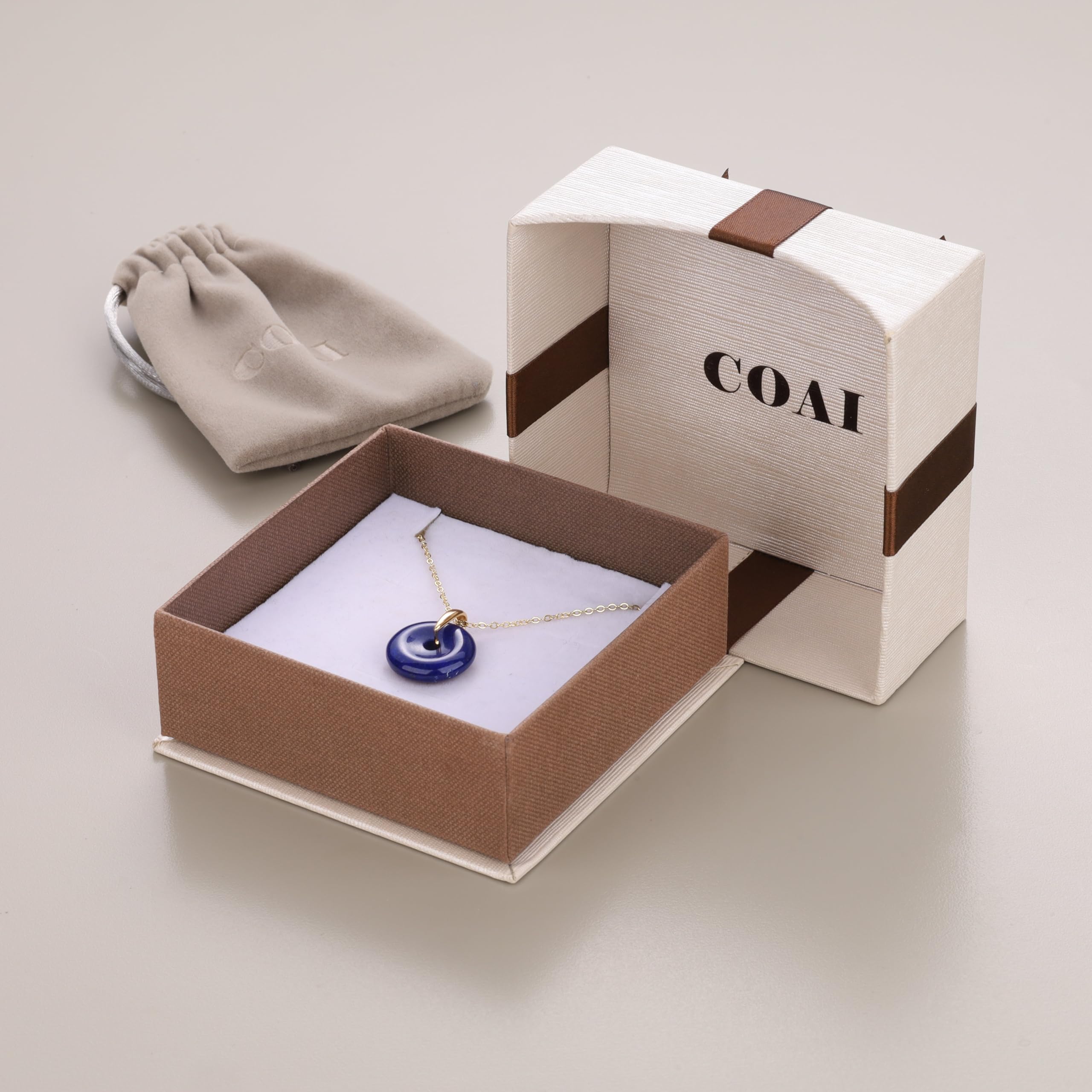 COAI Collana da Donna in Argento 925 Placcato Oro 14K con Ciondolo Ciambella di Pietre Dure, Collana Pietre Naturali Donna Ping'An Kou - Pietra di Luna e Lapislazzuli