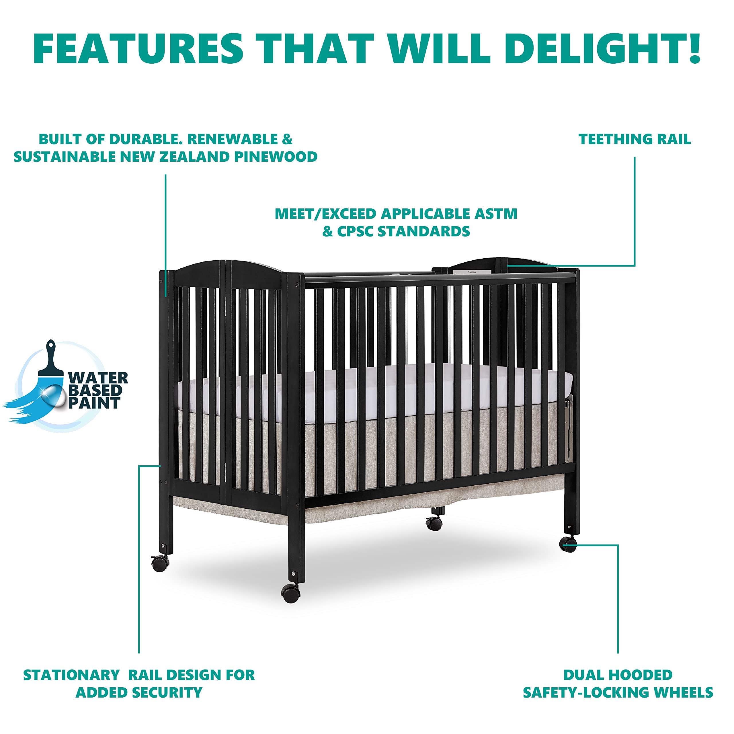 Dream On Me On Portable Crib Stationary Dream in Me Folding Side in1軽量