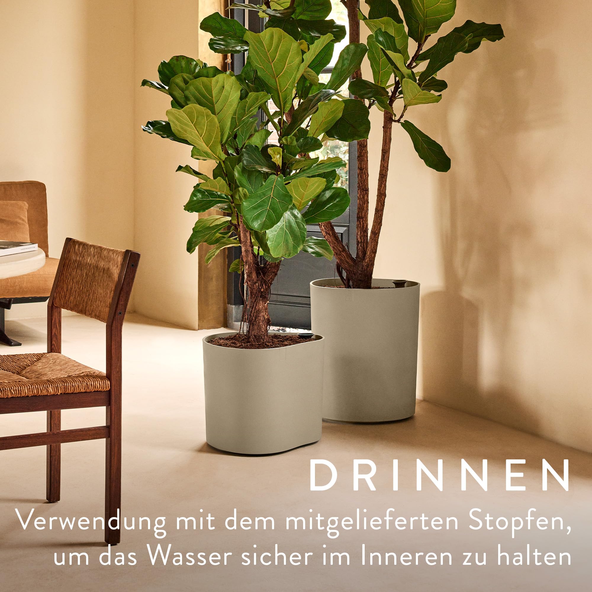 elho Eden Aquacare Low 40cm Blumentopf - Sanftes Taupe | L 39.6 x B 43.5 x H 36.1 cm | für den Innenbereich | 100% recyceltes Plastik
