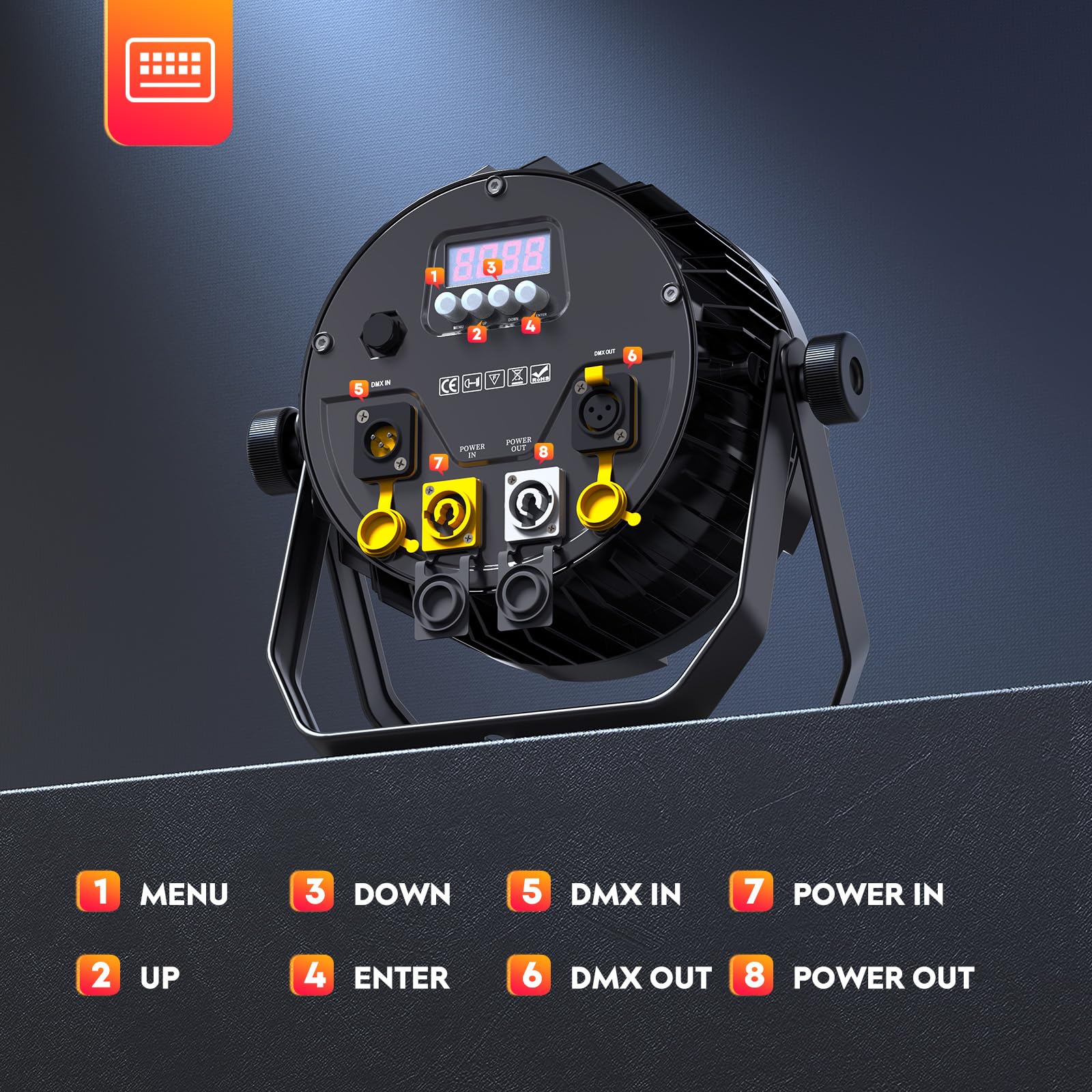 IP67 200W Par LED Lumière de Scène étanche, RGBWA + UV 18 LED Imperméable Éclairage de Scène DMX 6/10CH, Lumière Par pour Jours de Pluie Extérieur Mariage Halloween Noël