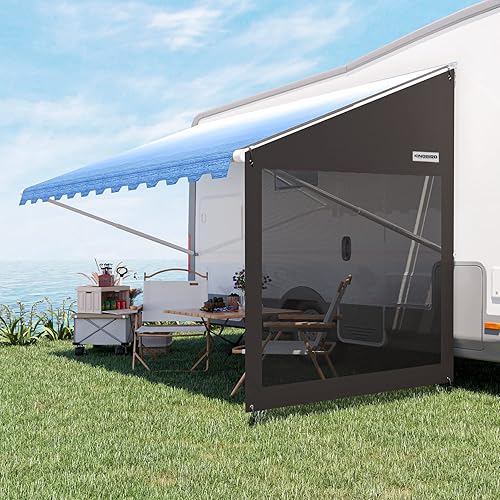 KING BIRD RV Awning Shade Screen, 9'X7' Privacy Side RV Sun Shade Screen, Mesh Sunshade Blocks Sunlight. Camper Trailer Shade Screen for Awnings