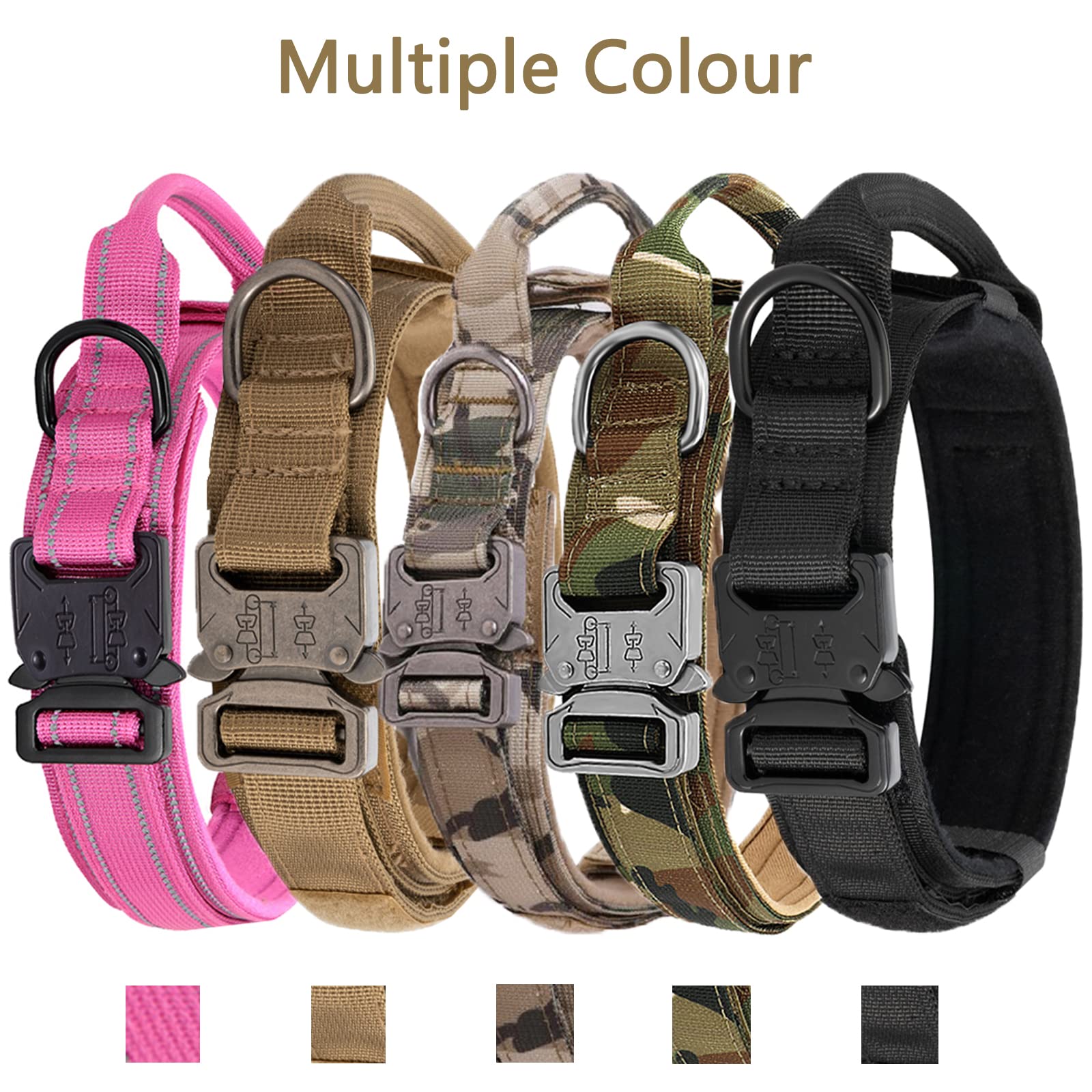 Collare per cani regolabile con maniglia di controllo, collare per cani tattico in nylon, collare per cani con imbottiture e fibbia in metallo per cani di taglia media, rosa, M
