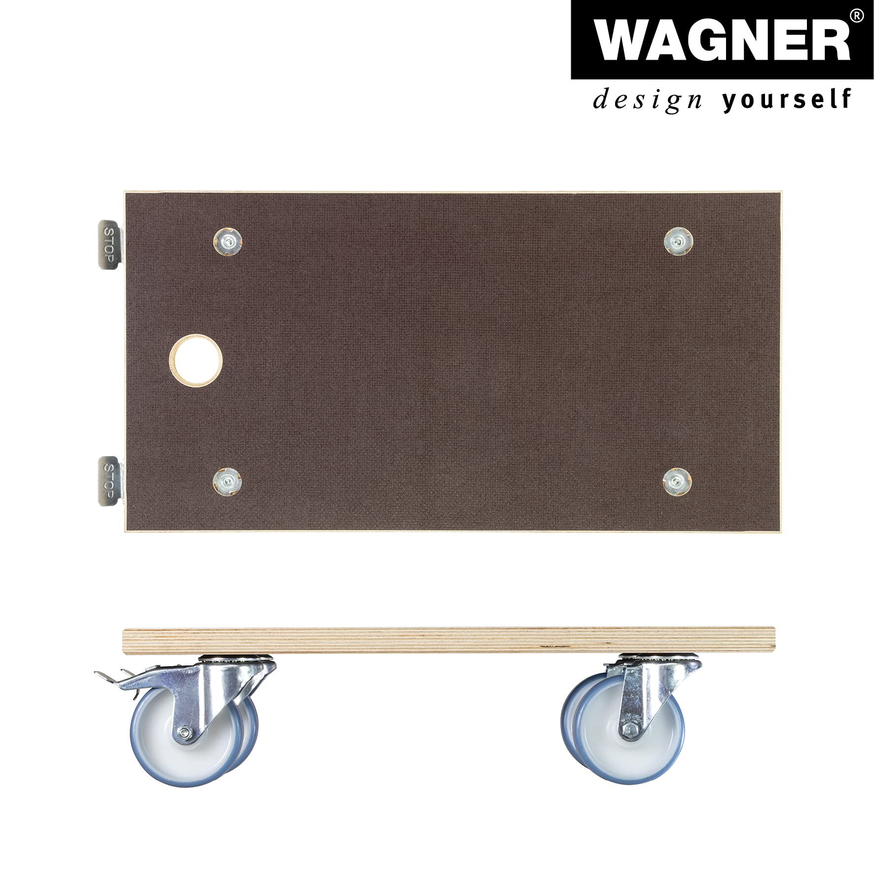 Wagner Plataforma de Carga MM 1341-57,5 x 30 cm - para Electrodomésticos y Muebles Muy Pesados, 500 kg de Carga Máxima, Antideslizante, Ruedas Blandas, 2 Frenos, Certificado FSC® - 20134101