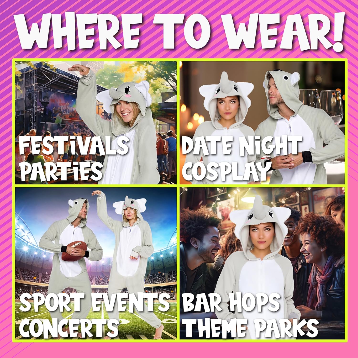 Funziez! Slim Fit Adult Onesie - Animal Costume - Plush Unisex Christmas One Piece Cosplay Suit for Women and Men - Image 4