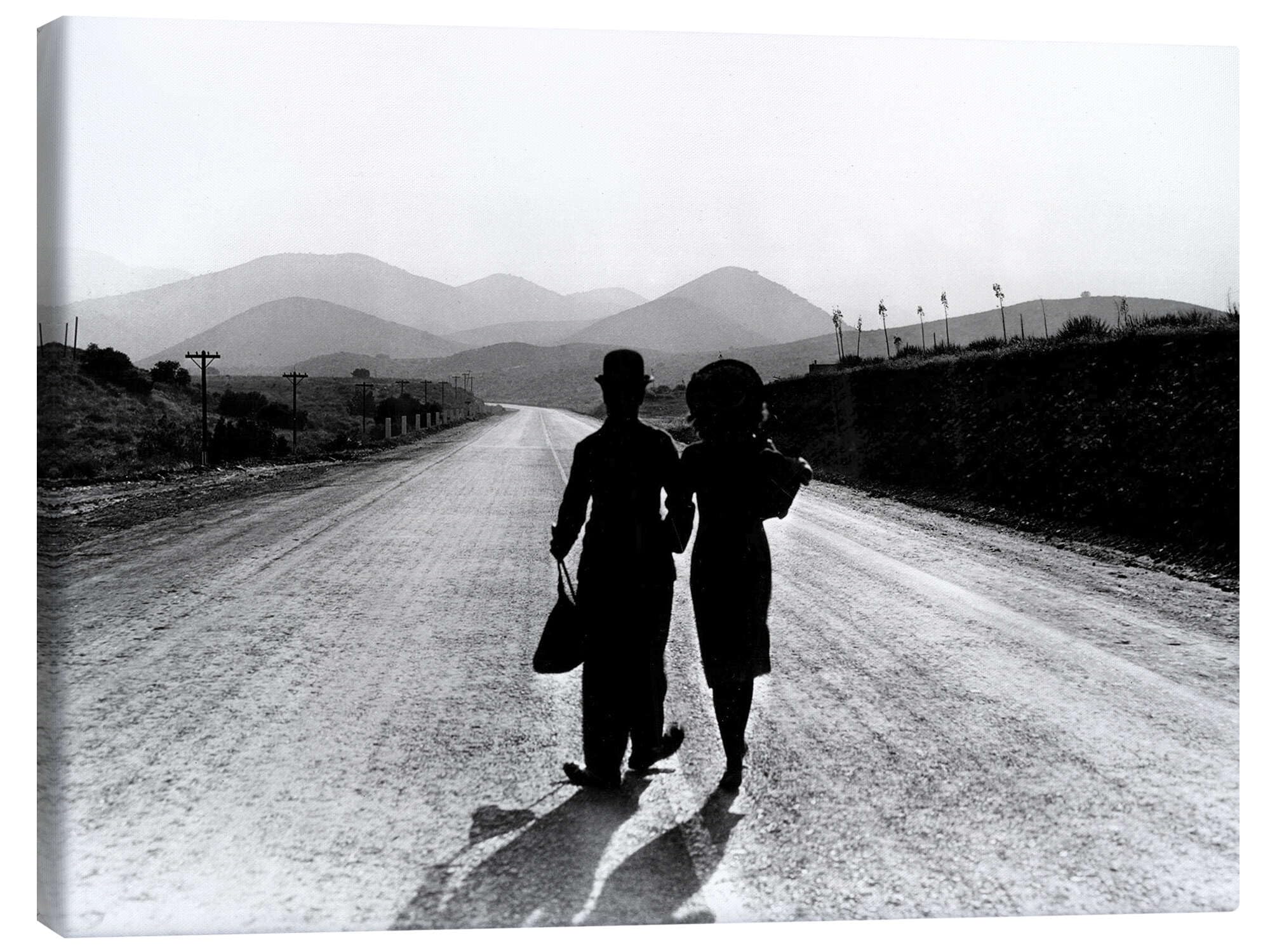 Posterlounge Modern Times, Charlie Chaplin, final scene Stampa su tela | 70 x 50 cm Nero e Bianco Quadri Decorazione per pareti