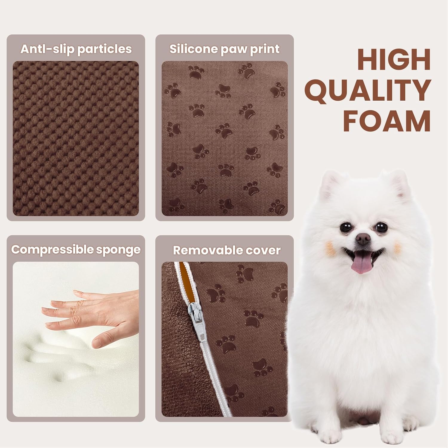 Dog Stairs for Small Dogs, High Density Foam Dog Steps, Extra Wide Non-Slip Pet Ramp for High Beds Or Couch, Soft Doggie Ladder for Dogs Injured, Older Pets, Small Cats