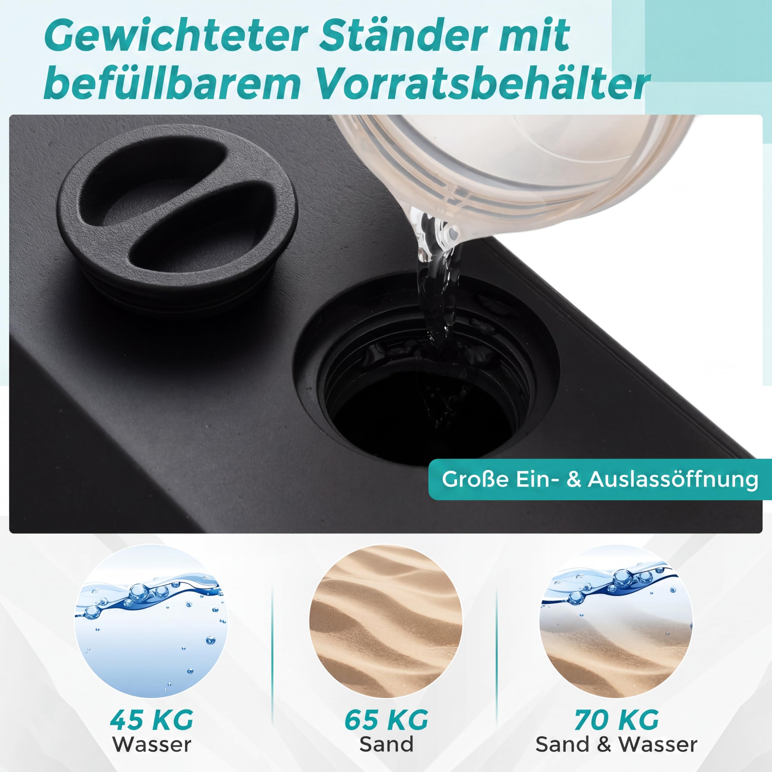 COSTWAY Sonnenschirmständer mit Rollen, Schirmständer befüllbar mit 45 L Wasser oder 65 kg Sand, Marktschirmständer für Schirmstangen von 38/48 mm, Sonnenschirm Ständer für Garten, Balkon, Terrasse