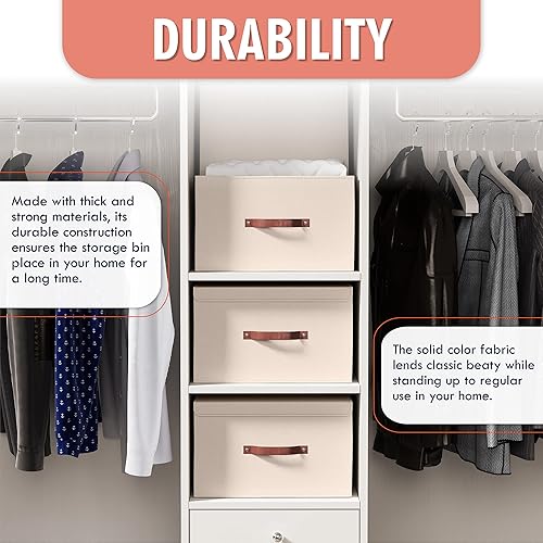 Miniatura 3 de Ornavo Home Paquete de 6 contenedores de almacenamiento plegables con tapa, cesta de almacenamiento plegable de tela de lino, organizador de armario