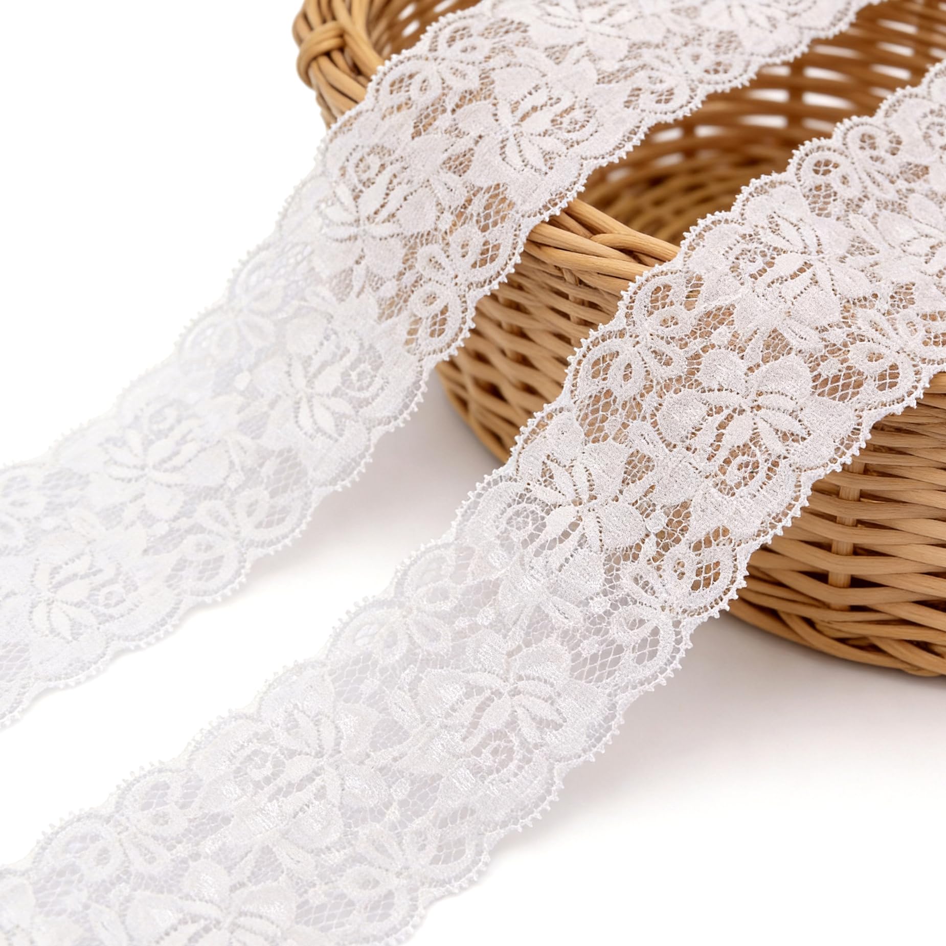 QingHan White Lace Trim Ribbon: 10 Yards 2.36 Inch Wide Lace Ribbon for Sewing - Floral Lace Trim for Crafts - Bridal Wedding Dress - Gift Wrapping and DIY Decor
