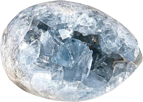 Amogeeli Decoración de muestra de cristal celestita azul crudo irregular, piedra curativa de geoda en racimo, 0.49-0.66 libras
