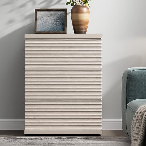 Miniatura 3 de SICOTAS Aparador buffet con almacenamiento, moderna credenza acanalada con 3 cajones más grandes, mesa consola multimedia de mediados de siglo,