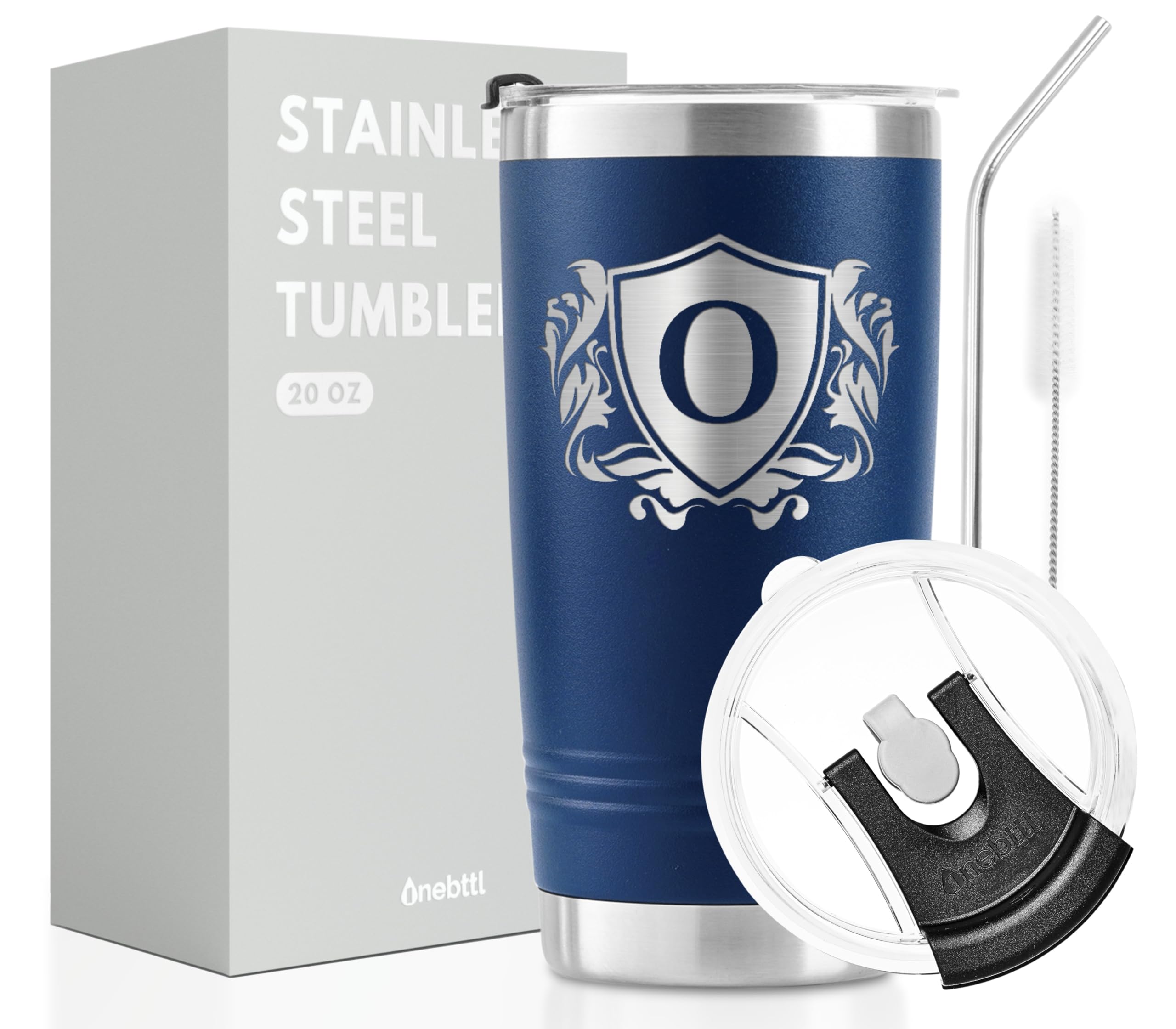 Onebttl Personalised Gifts for Men with Initials, Mens Gift Ideas, Unique Thoughtful Birthday Christmas Gifts for Men, Navy Blue, 20oz, O