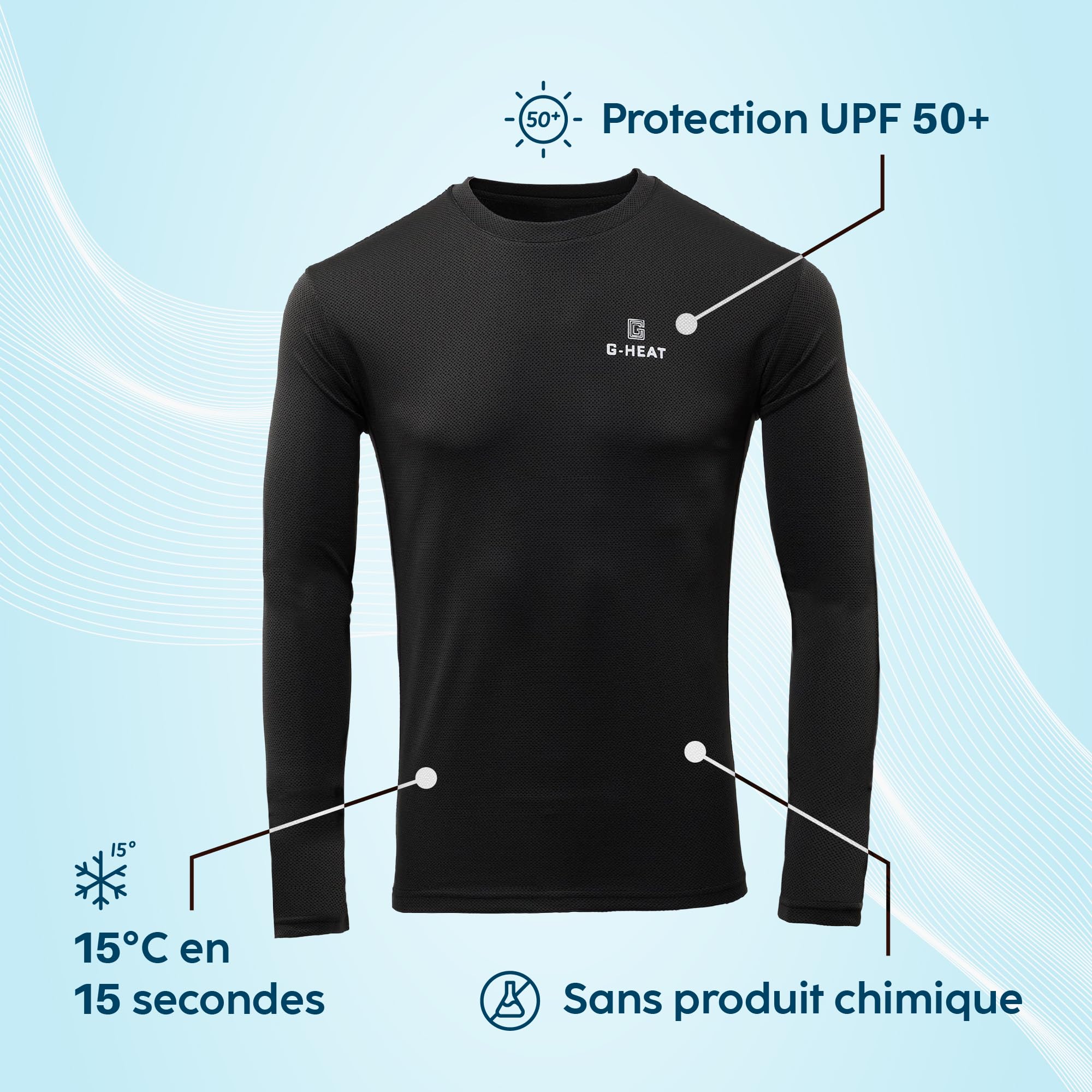 G-HEAT - T-Shirt à Manches Longues Anti-UV | Protection Solaire UPF50+ | Ultra-Léger, Respirant, Rafraîchissant |