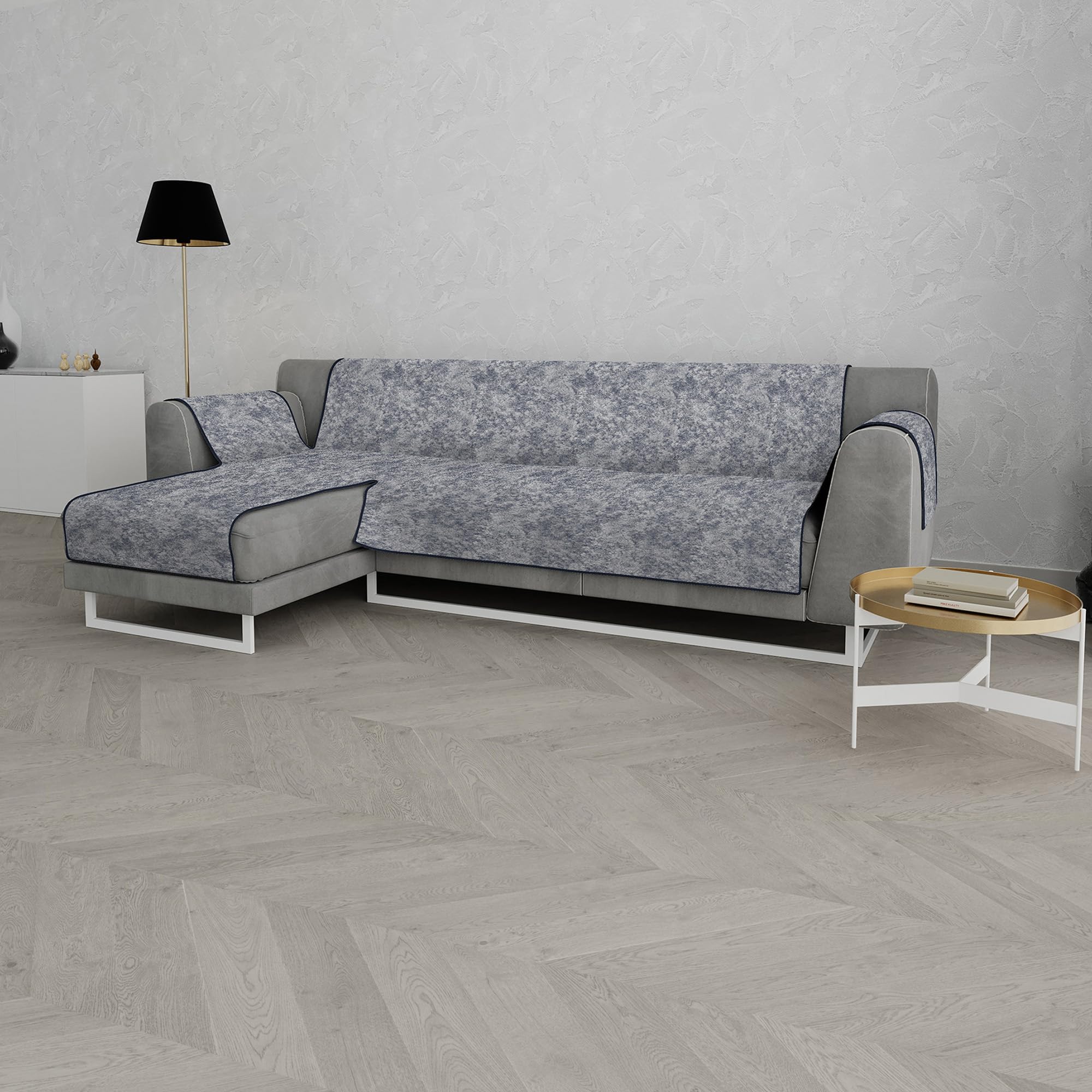 Glamour Non-Slip Sofa Cover, Made in Italy, Left Peninsula Dark Blue 190 cm - Image 2