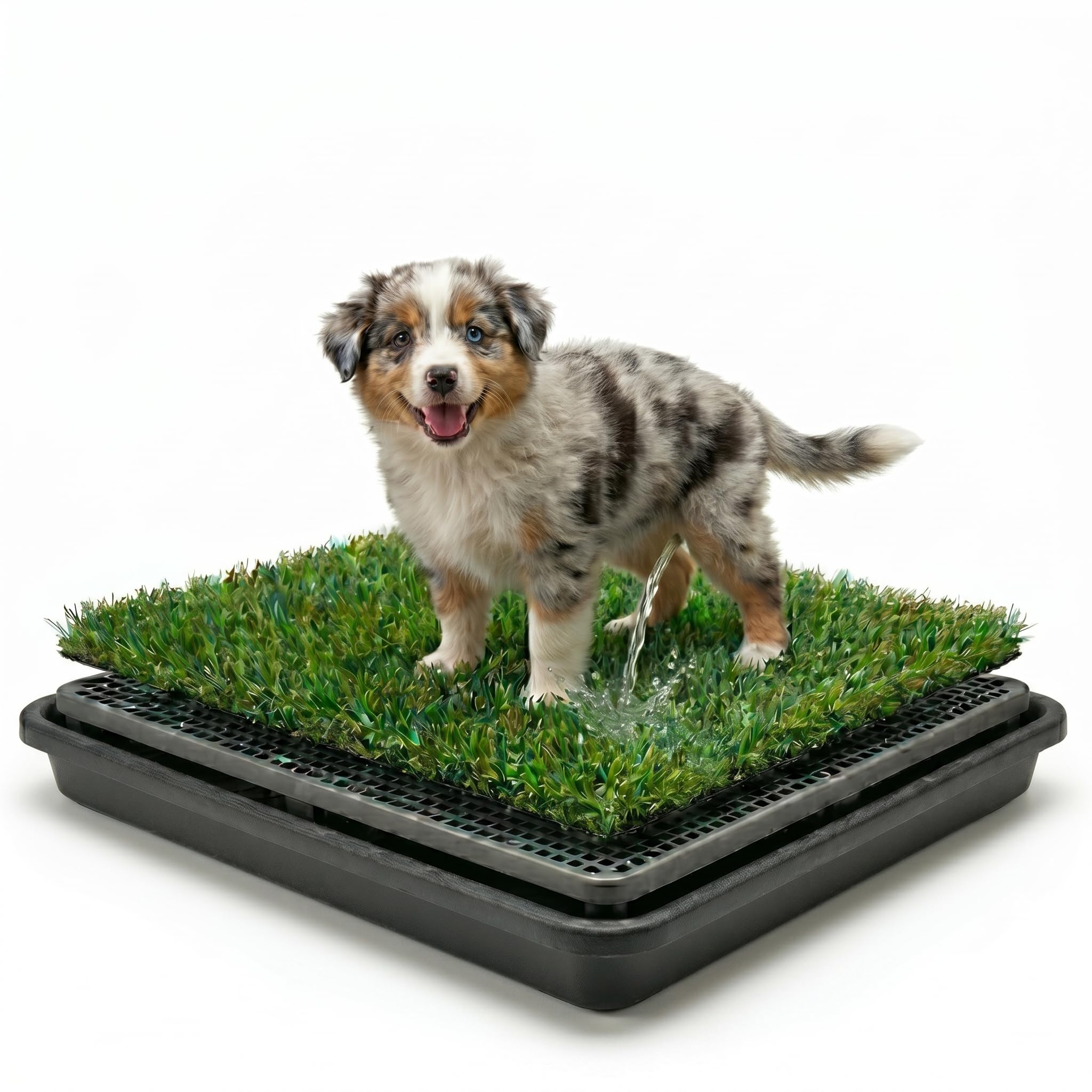 Toilette pour chien avec gazon artificiel et bac collecteur 50 x 40 cm – 3 couches pour intérieur et extérieur – Tapis d'herbe réutilisable pour dressage aux toilettes, balcon et appartement – Facile