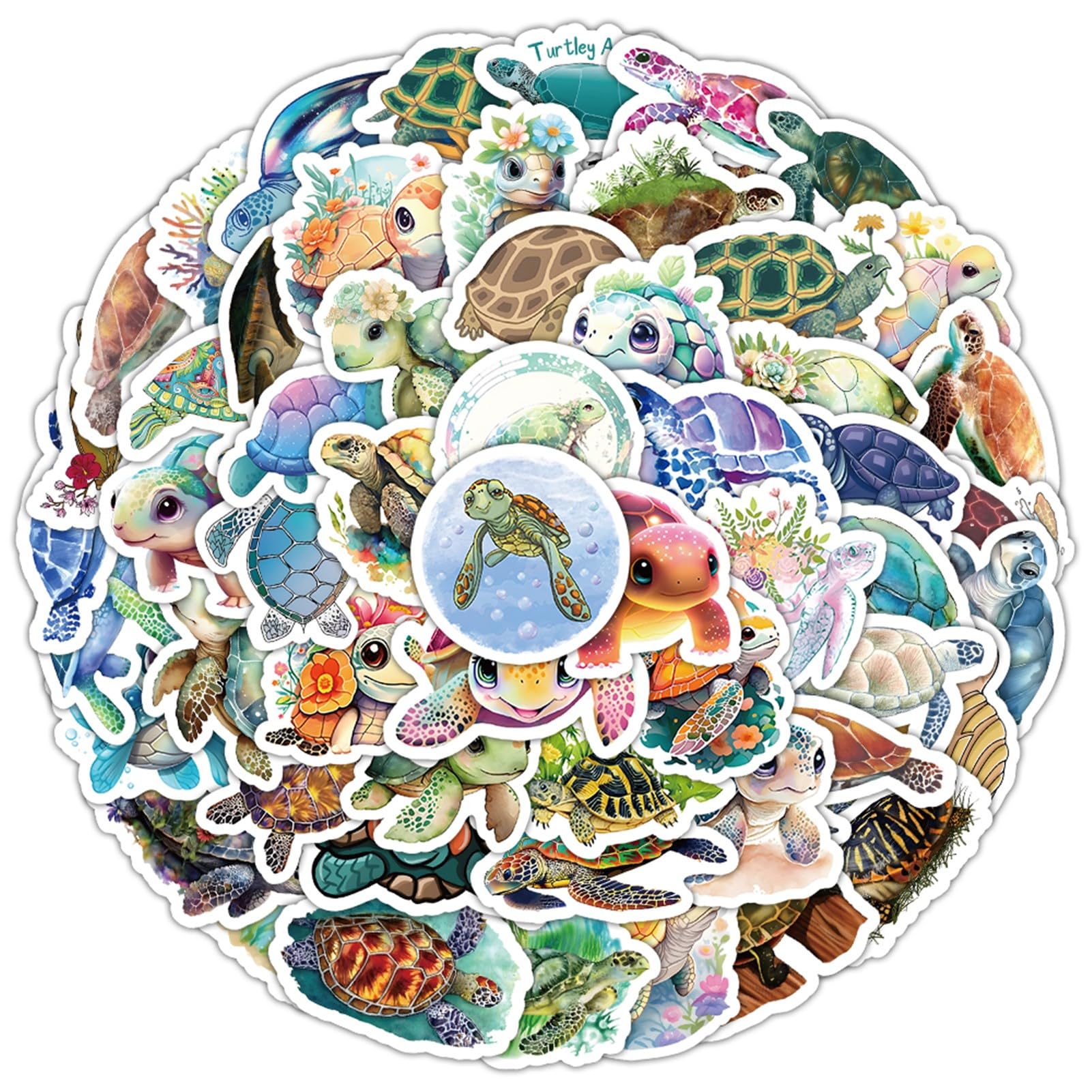 100 Pcs Cartoon Sea Turtle Stickers Pack for Kids Teens, Cute Colorful Sea Turtle Waterproof Vinyl Stickers and Decals for Water Bottle, Srapbook,