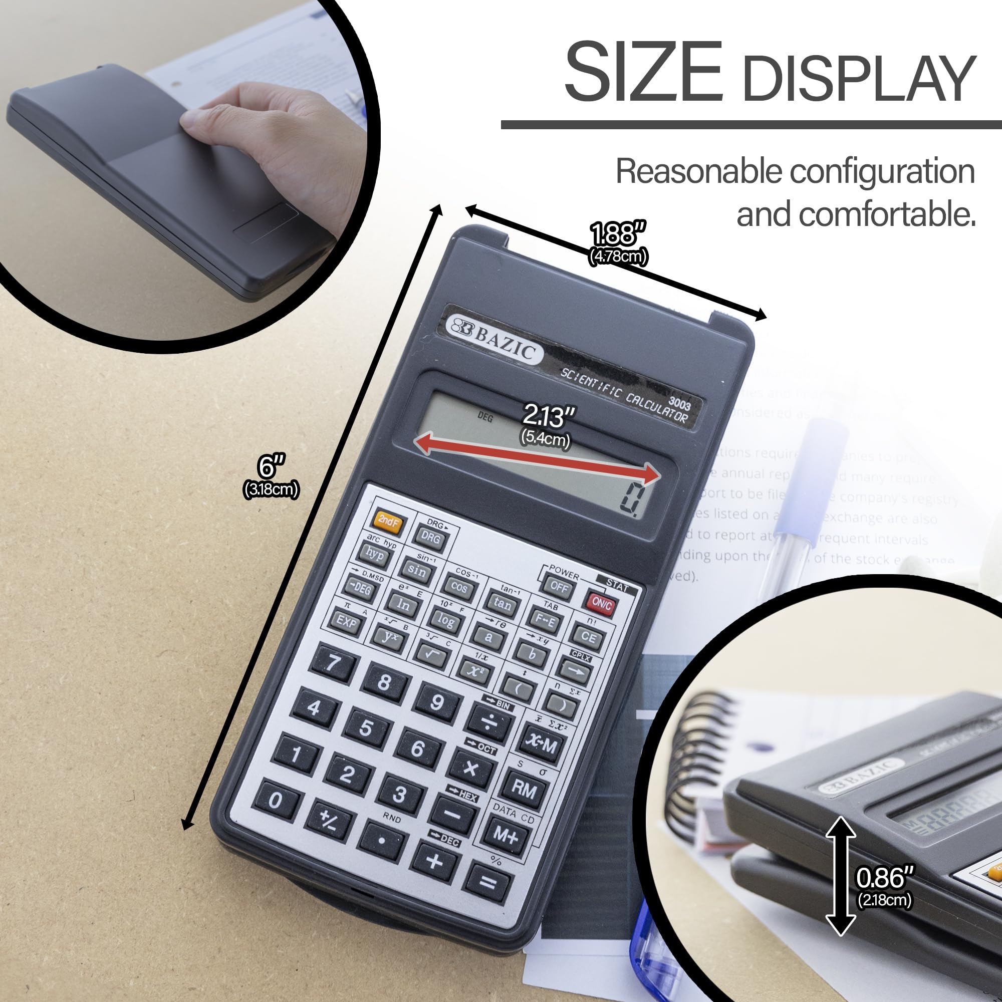 BAZIC Calculatrice Scientifique à 10 Chiffres avec Rabat