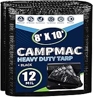CAMPMAC Heavy Duty Black Tarp 8x10 ft 12 Mil Thick Waterproof Rip Tear Resistant Metal Grommets Every 20"