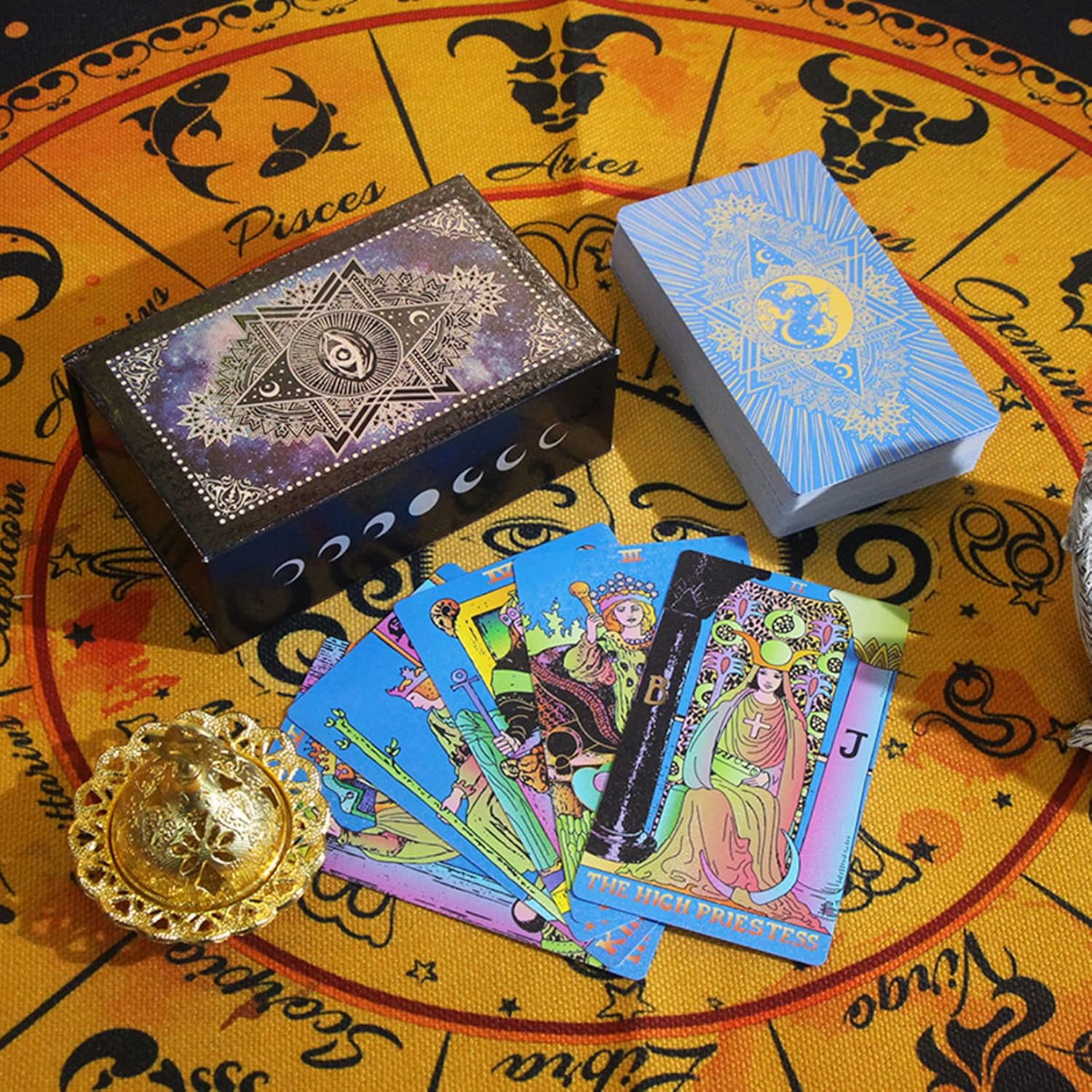 Tarot Cards Deck, with Guidebook Divination Discoloration Water Proof Cards, Fortune Telling Game Set for Family Reunion Beginners Expert Readers for Christmas Birthday, A