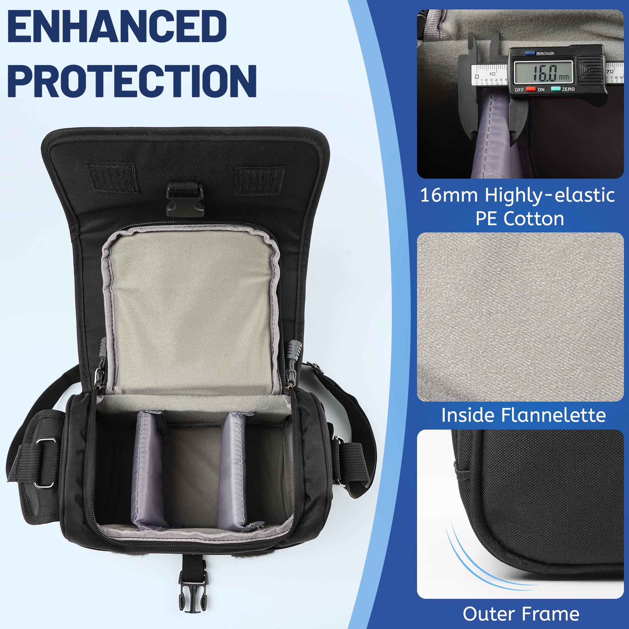SLR Kameratasche, Wasserdicht Kamera Tasche mit Regenschutzhülle, Stoßfest Camera Bag mit Gepolstert, Fototasche zum Umhängen für den täglichen Gebrauch(Schwarz)