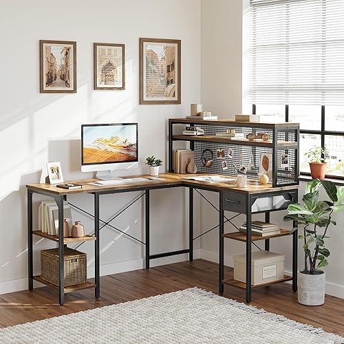 Miniatura 24 de CubiCubi Escritorio en forma de L con gabinete, escritorio de esquina de 58 pulgadas con cajón, mesa de juegos para oficina en casa, estación de