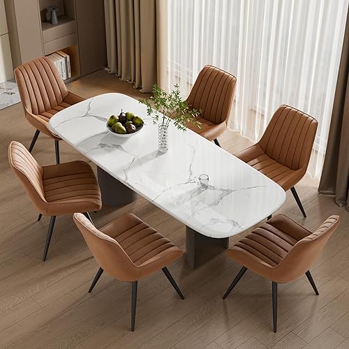 Miniatura 25 de Juego de 6 sillas de comedor Daluvenix, sillas de cocina de mediados de siglo modernas con cojín suave, sillas tapizadas cómodas de tela para Blanco